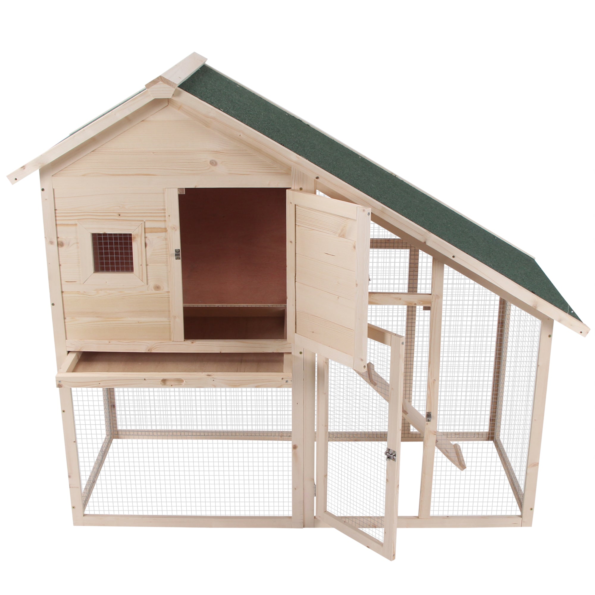 PawHut 2 Levels Outdoor Rabbit Hutch, 55" Wooden Large Rabbit Cage with Run Weatherproof Roof, Removable Tray, Ramp