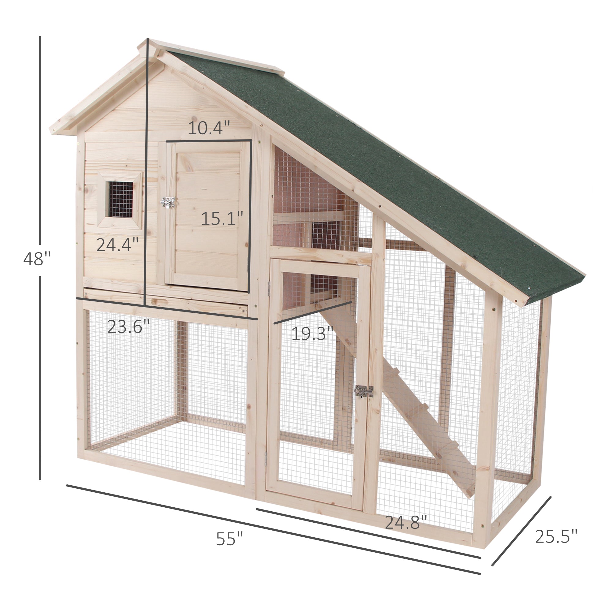 PawHut 2 Levels Outdoor Rabbit Hutch, 55" Wooden Large Rabbit Cage with Run Weatherproof Roof, Removable Tray, Ramp