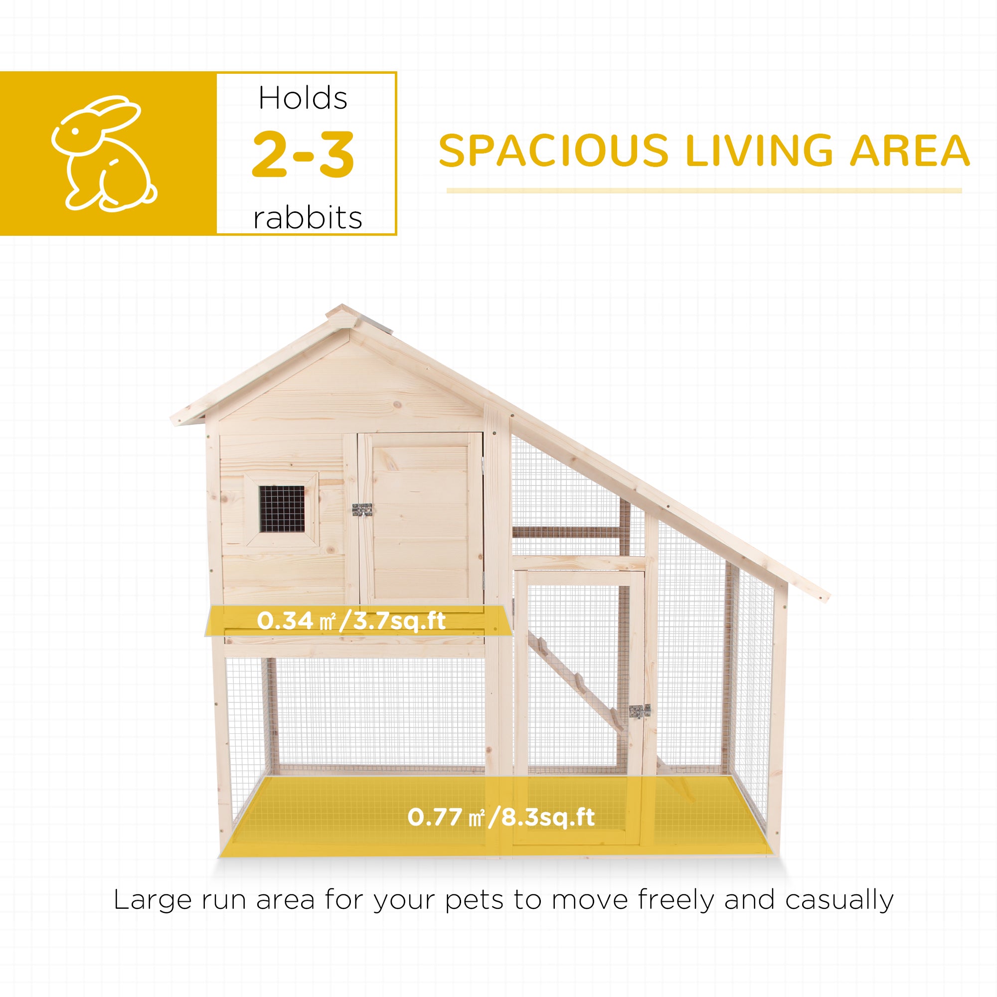 PawHut 2 Levels Outdoor Rabbit Hutch, 55" Wooden Large Rabbit Cage with Run Weatherproof Roof, Removable Tray, Ramp