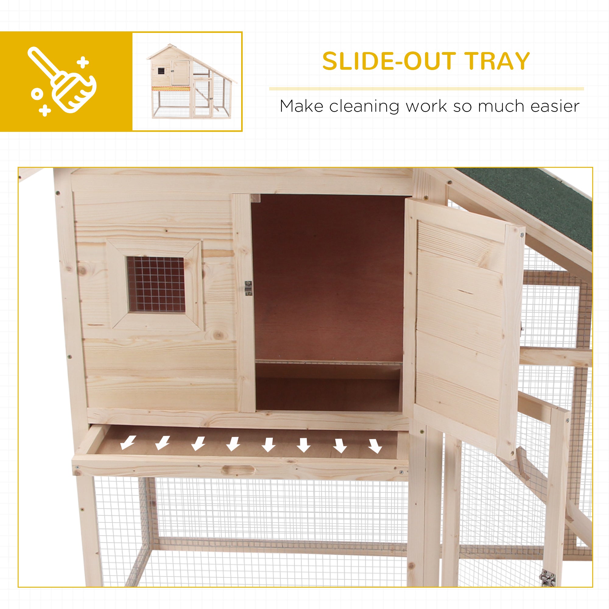 PawHut 2 Levels Outdoor Rabbit Hutch, 55" Wooden Large Rabbit Cage with Run Weatherproof Roof, Removable Tray, Ramp