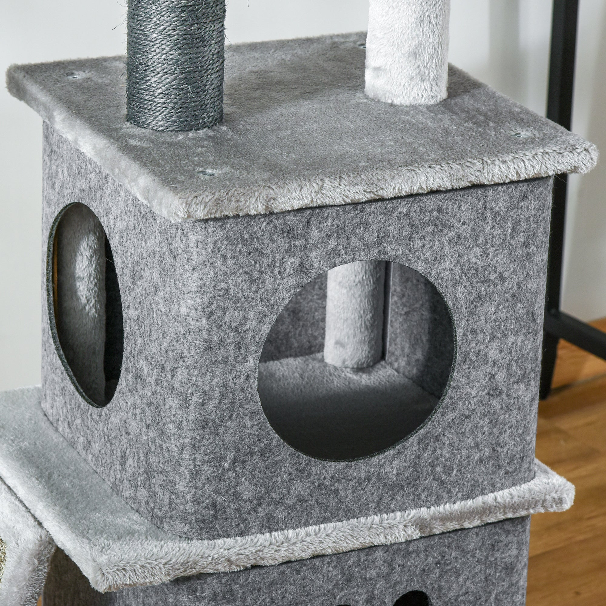 PawHut 100" Cat Climbing Tree Adjustable Kitty Activity Center Floor-to-Ceiling Cat Climber Toy with Scratching Post Play Double Condo Rest Post Pet Furniture Light Grey
