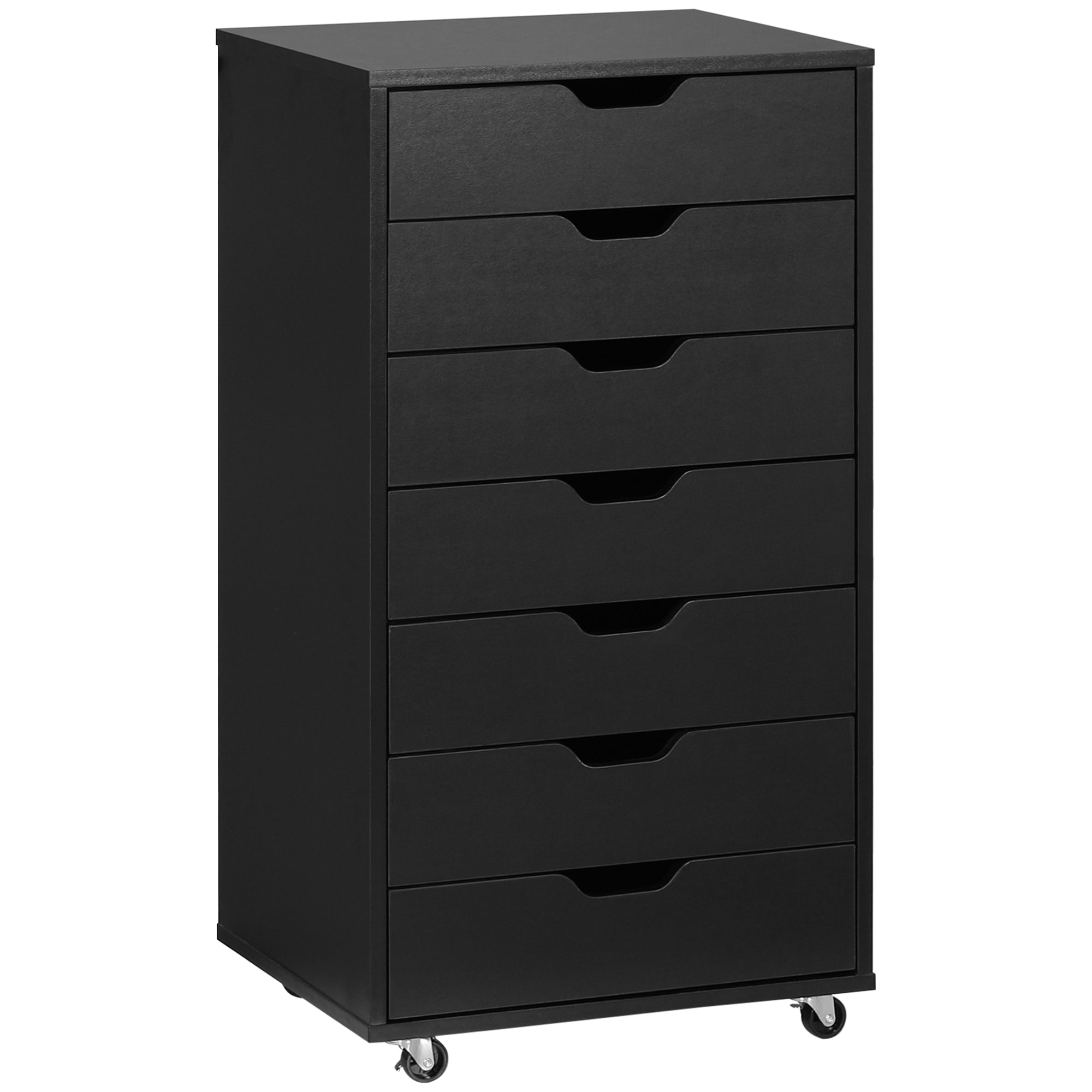 Vinsetto Vertical Filing Cabinet, 7-drawer File Cabinet, Mobile Office Storage Cabinet with Wheels for Home Office, Black