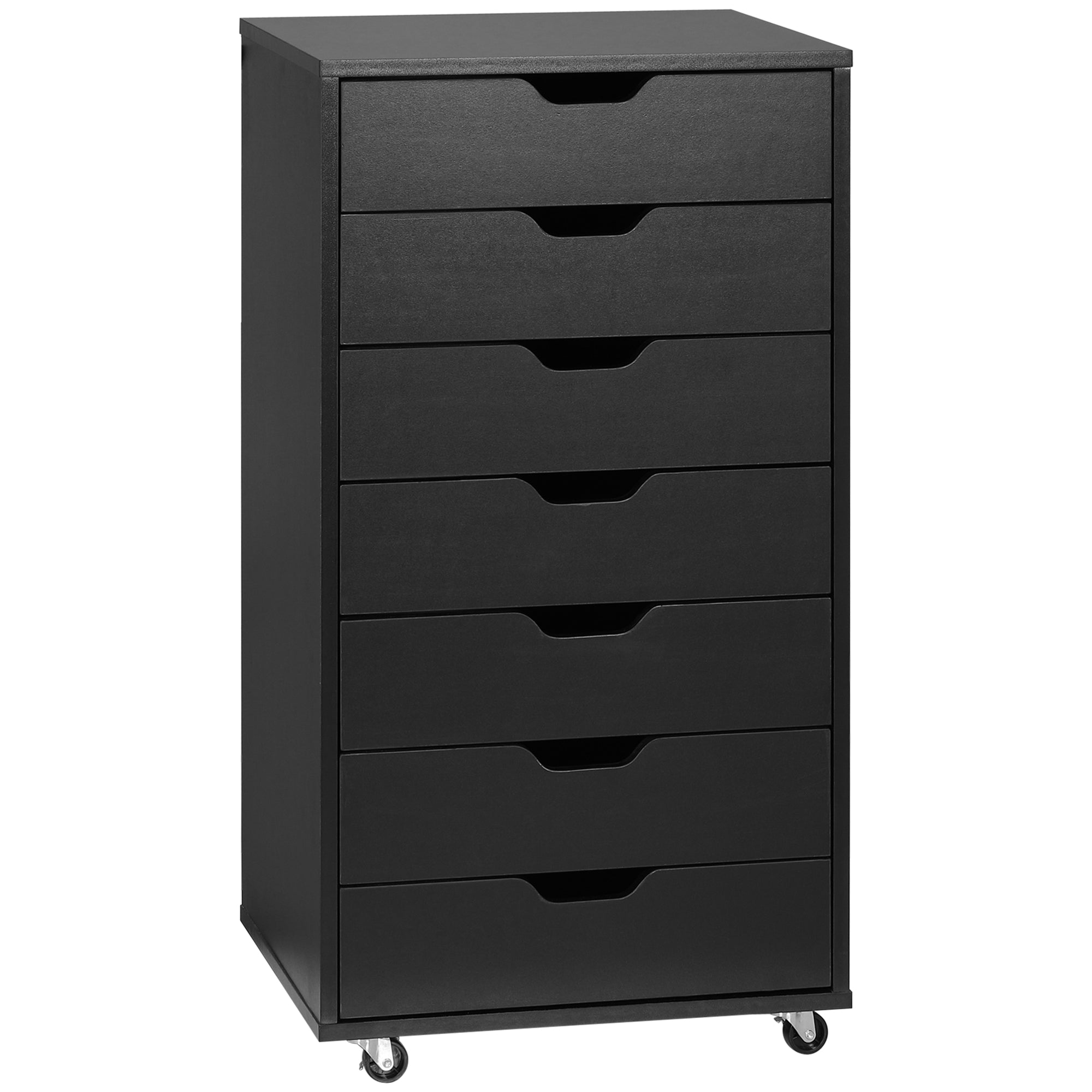 Vinsetto Vertical Filing Cabinet, 7-drawer File Cabinet, Mobile Office Storage Cabinet with Wheels for Home Office, Black
