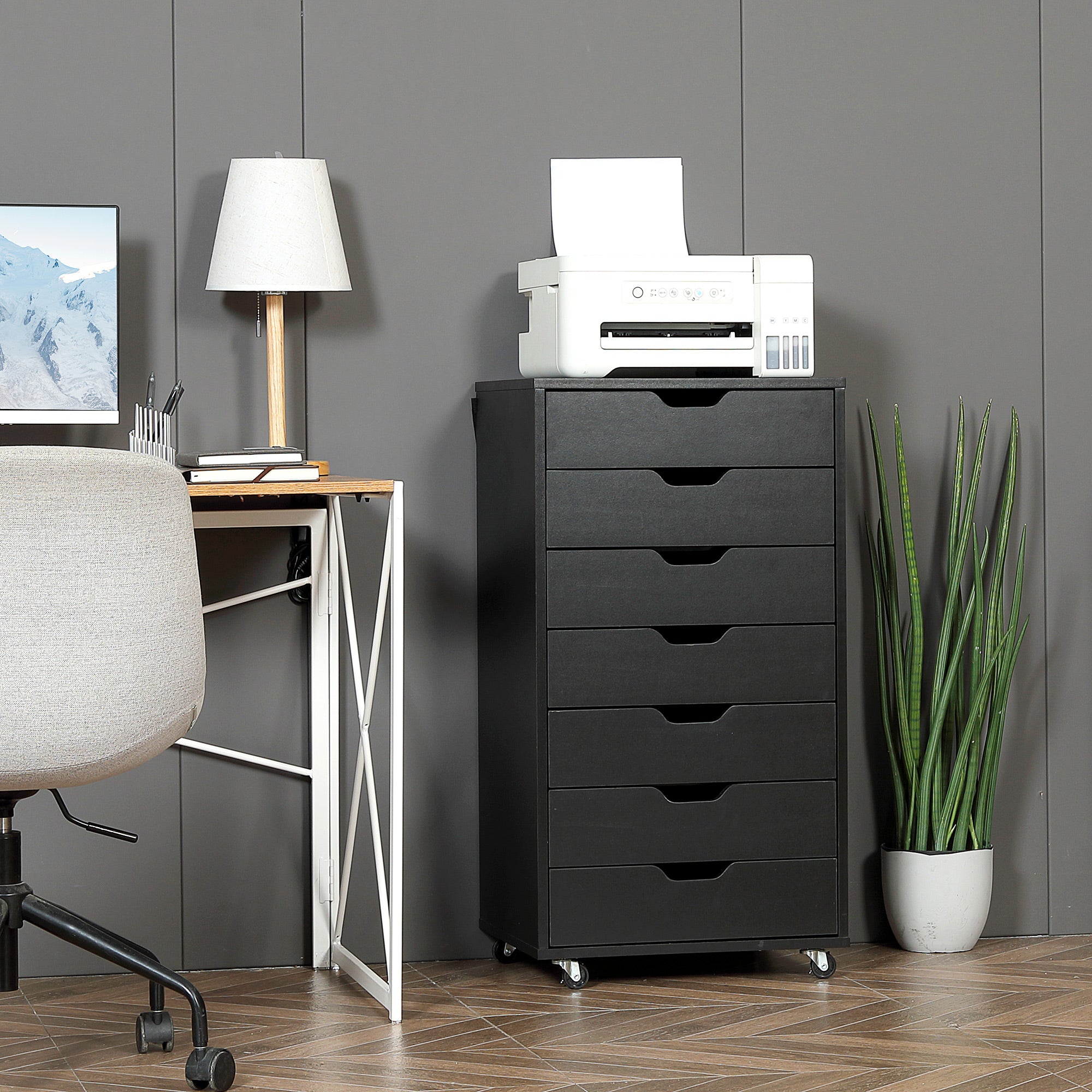 Vinsetto Vertical Filing Cabinet, 7-drawer File Cabinet, Mobile Office Storage Cabinet with Wheels for Home Office, Black