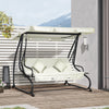 Outsunny 3-Seat Outdoor Patio Swing Chair, Converting Flat Bed, Canopy Swing with Adjustable Shade, Removable Cushions, Cup Holder, Cream White