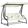 Outsunny 3-Seat Outdoor Patio Swing Chair, Converting Flat Bed, Canopy Swing with Adjustable Shade, Removable Cushions, Cup Holder, Cream White