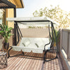 Outsunny 3-Seat Outdoor Patio Swing Chair, Converting Flat Bed, Canopy Swing with Adjustable Shade, Removable Cushions, Cup Holder, Cream White