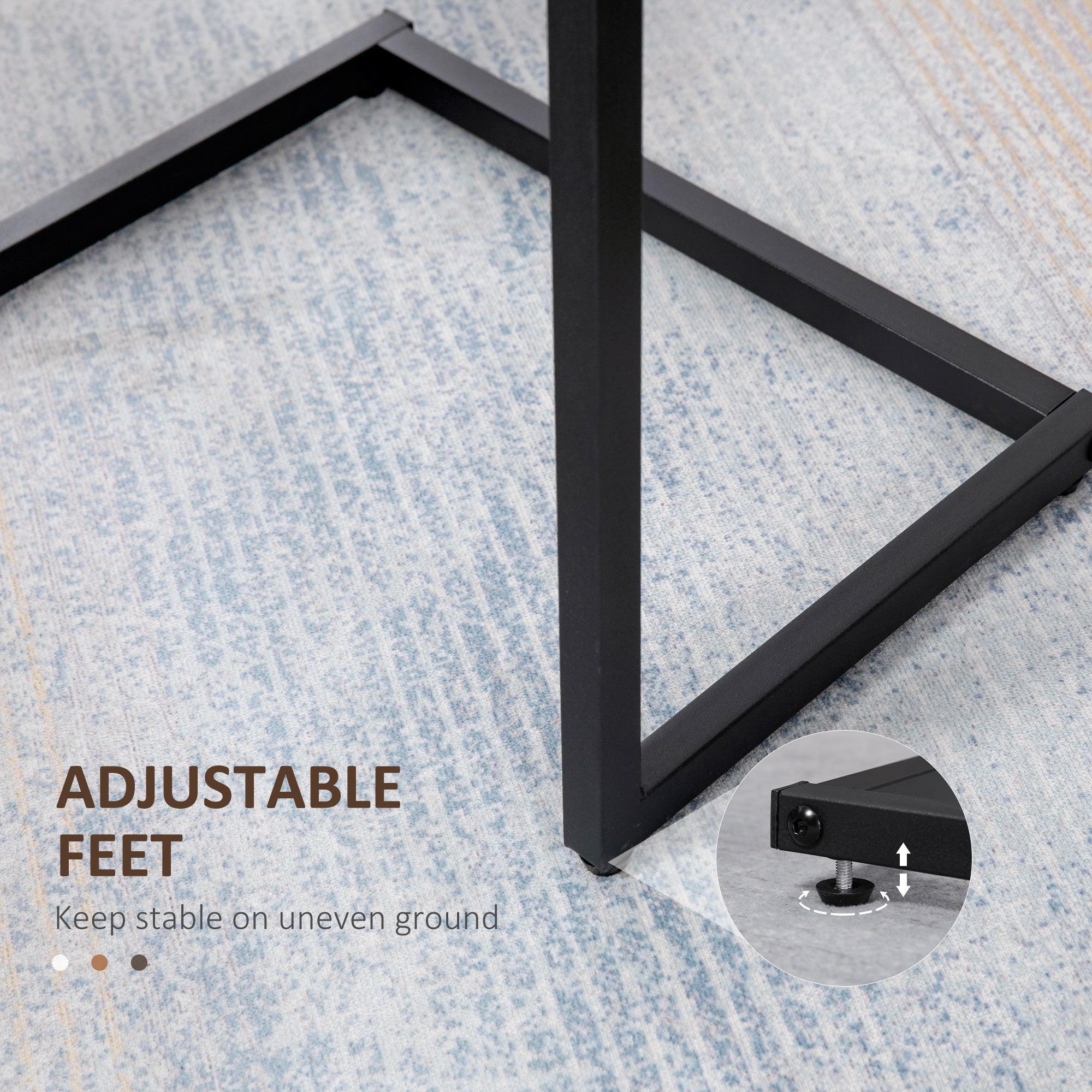 HOMCOM Nesting End Tables Set of 3, C-Shaped Snack Side Table with Steel Frame for Sofa Couch and Bed, Rustic Brown