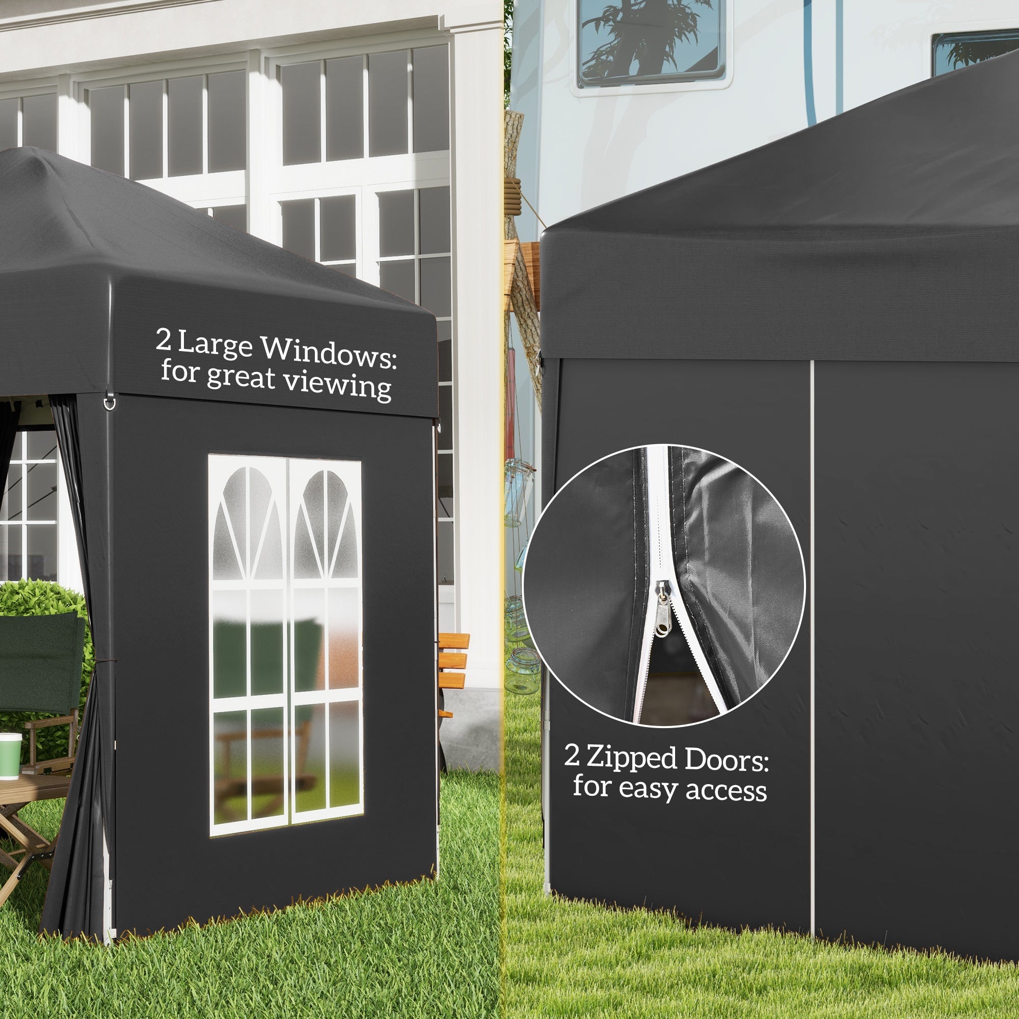 Outsunny 6.6'x6.6' Pop Up Canopy Tent with Sidewalls, Instant Sun Shelter Camping Gazebo with Carry Bag, for Outdoor, Garden, Patio, Black