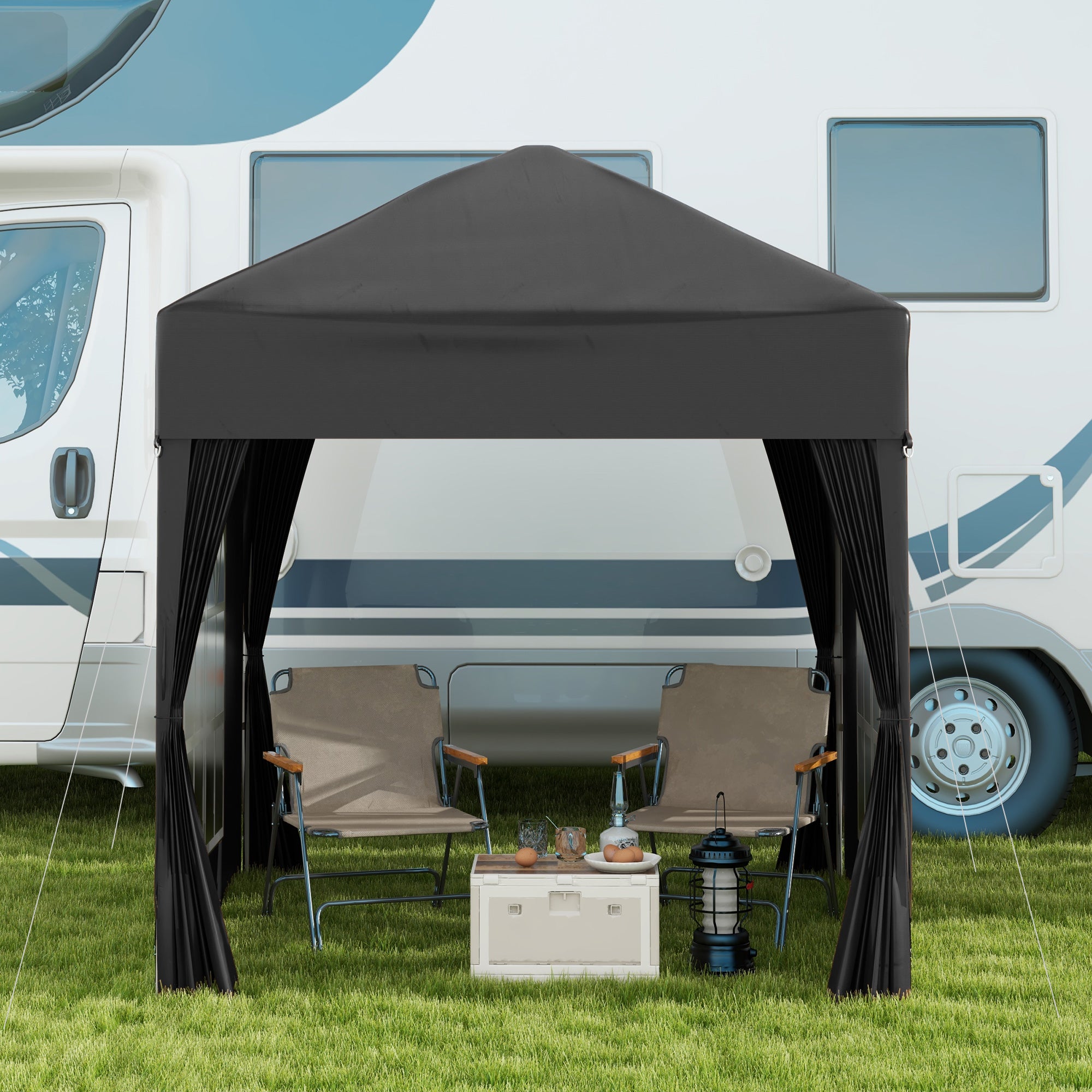 Outsunny 6.6'x6.6' Pop Up Canopy Tent with Sidewalls, Instant Sun Shelter Camping Gazebo with Carry Bag, for Outdoor, Garden, Patio, Black