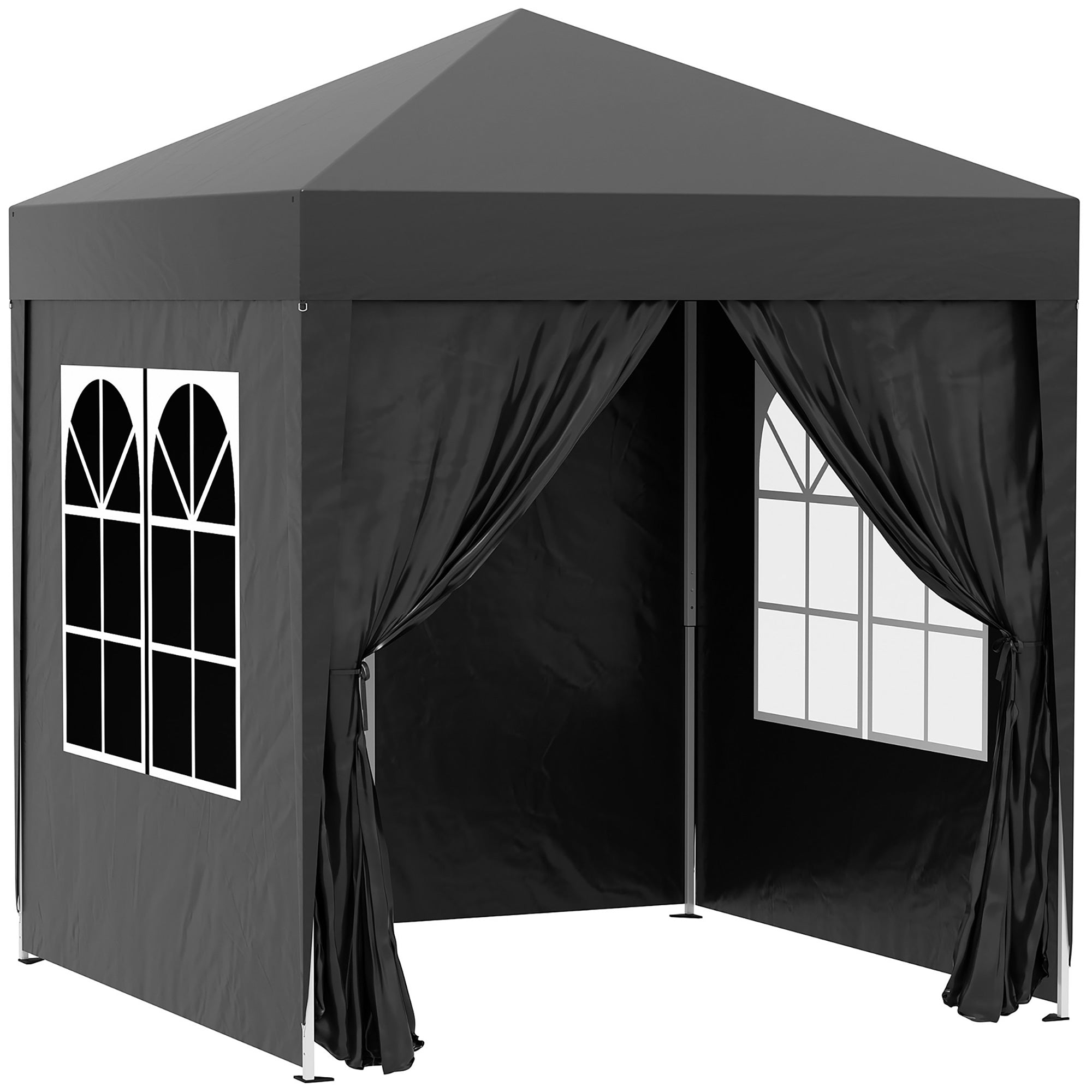 Outsunny 6.6'x6.6' Pop Up Canopy Tent with Sidewalls, Instant Sun Shelter Camping Gazebo with Carry Bag, for Outdoor, Garden, Patio, Black