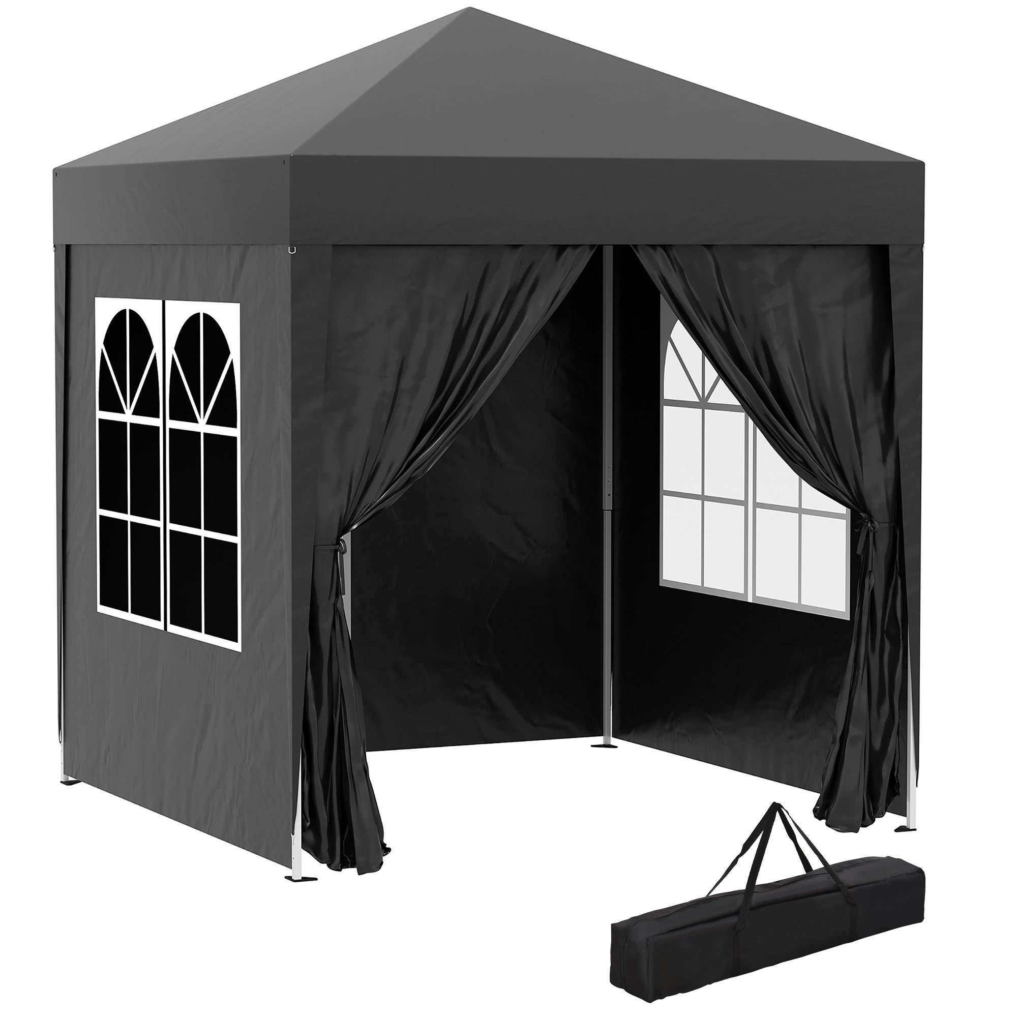 Outsunny 6.6'x6.6' Pop Up Canopy Tent with Sidewalls, Instant Sun Shelter Camping Gazebo with Carry Bag, for Outdoor, Garden, Patio, Black