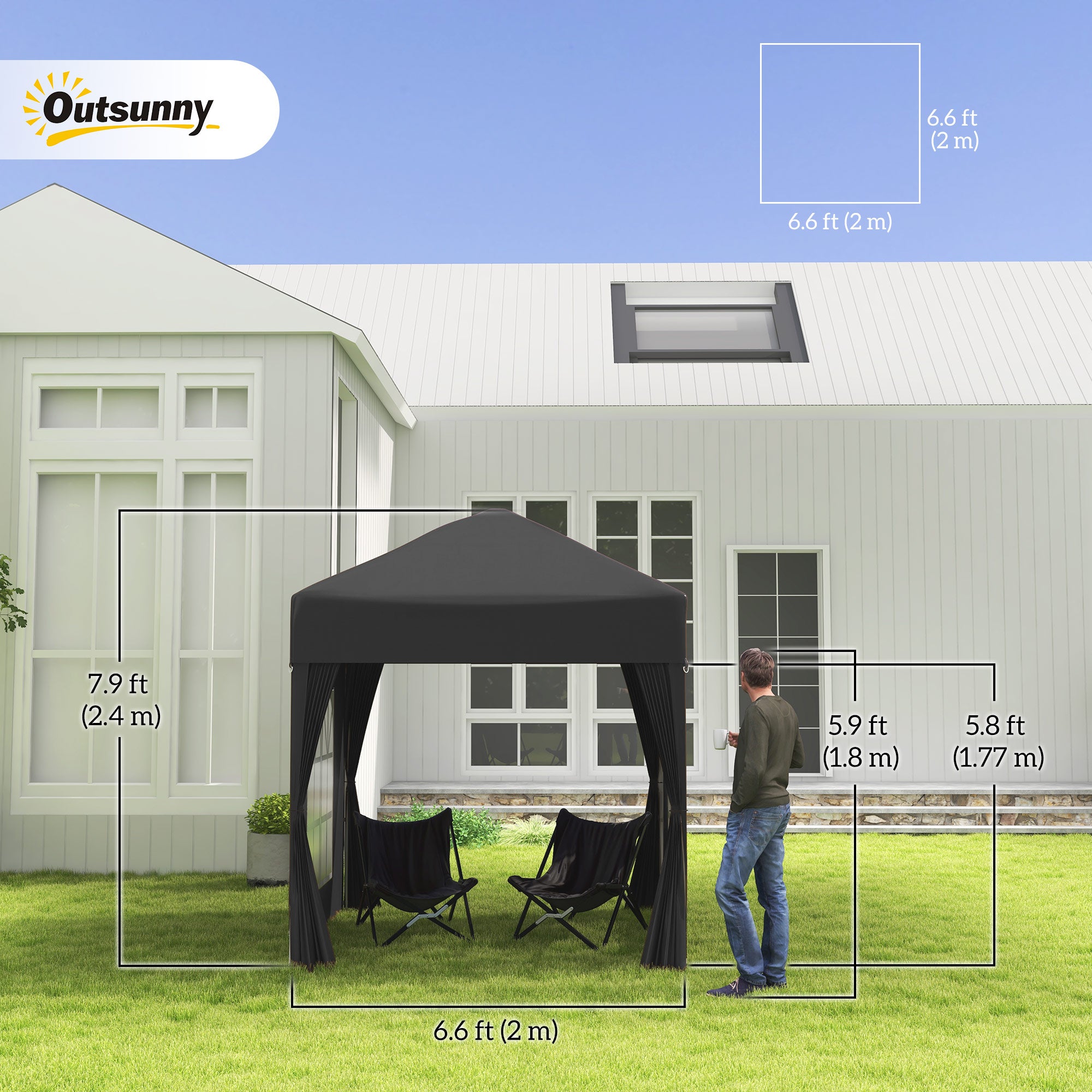 Outsunny 6.6'x6.6' Pop Up Canopy Tent with Sidewalls, Instant Sun Shelter Camping Gazebo with Carry Bag, for Outdoor, Garden, Patio, Black