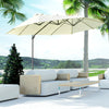 Outsunny 9' x 14' Outdoor Patio Umbrella Offset Cantilever Umbrella with Twin Canopy Sunshade Umbrella with Lift Beige