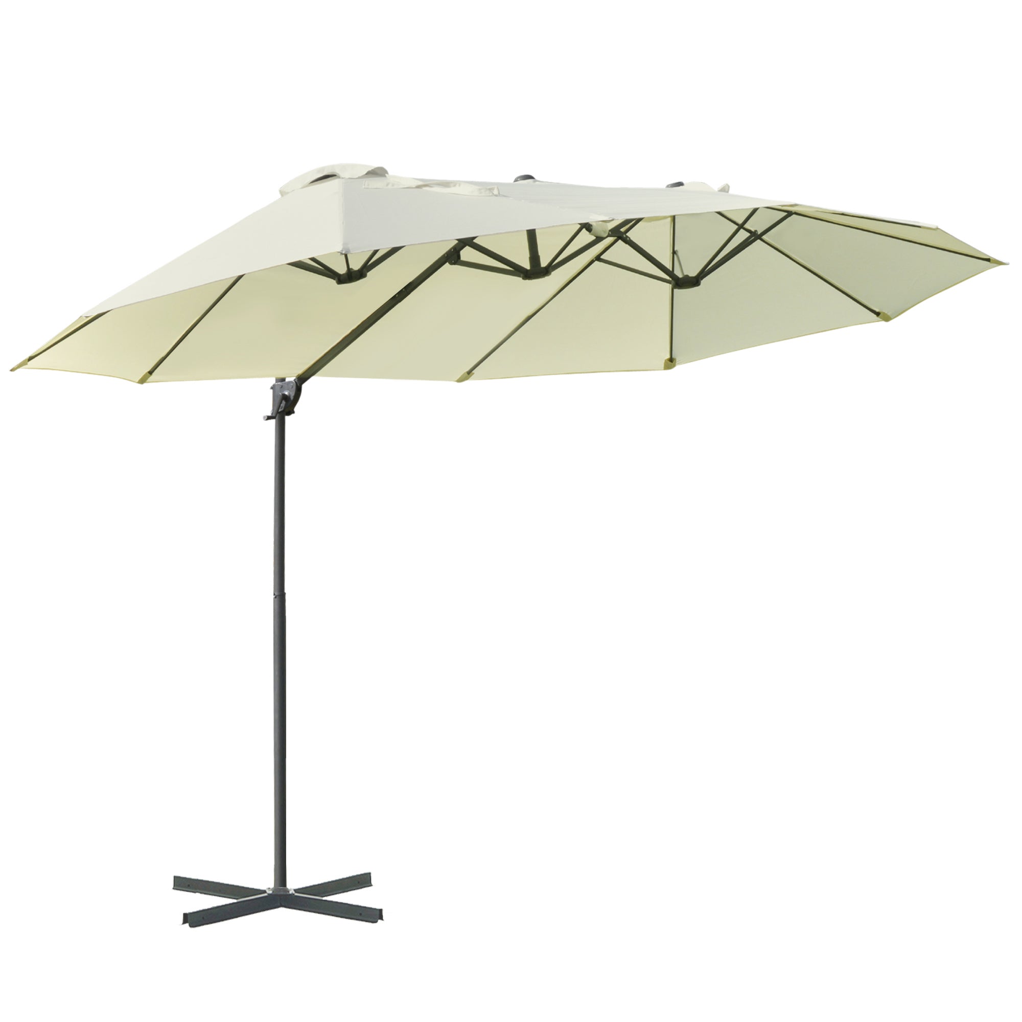 Outsunny 9' x 14' Outdoor Patio Umbrella Offset Cantilever Umbrella with Twin Canopy Sunshade Umbrella with Lift Beige