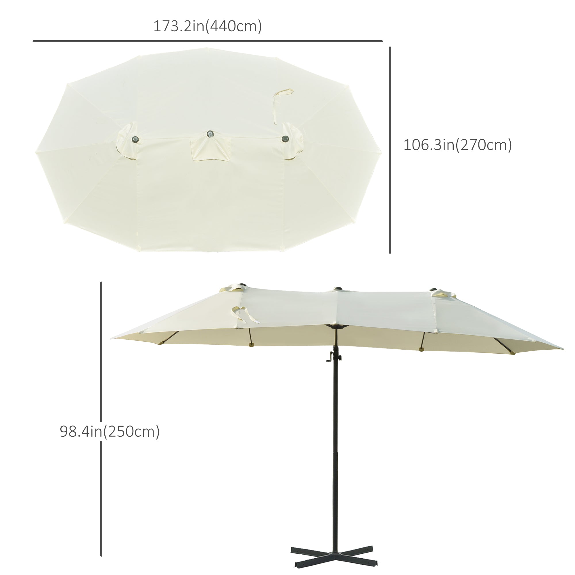 Outsunny 9' x 14' Outdoor Patio Umbrella Offset Cantilever Umbrella with Twin Canopy Sunshade Umbrella with Lift Beige