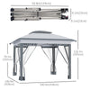 Outsunny 12' x 12' Pop Up Canopy Sun Shade Instant Tent Folding with Mesh Sidewalls, 3-Level Adjustable Height and Storage Bag, Gray