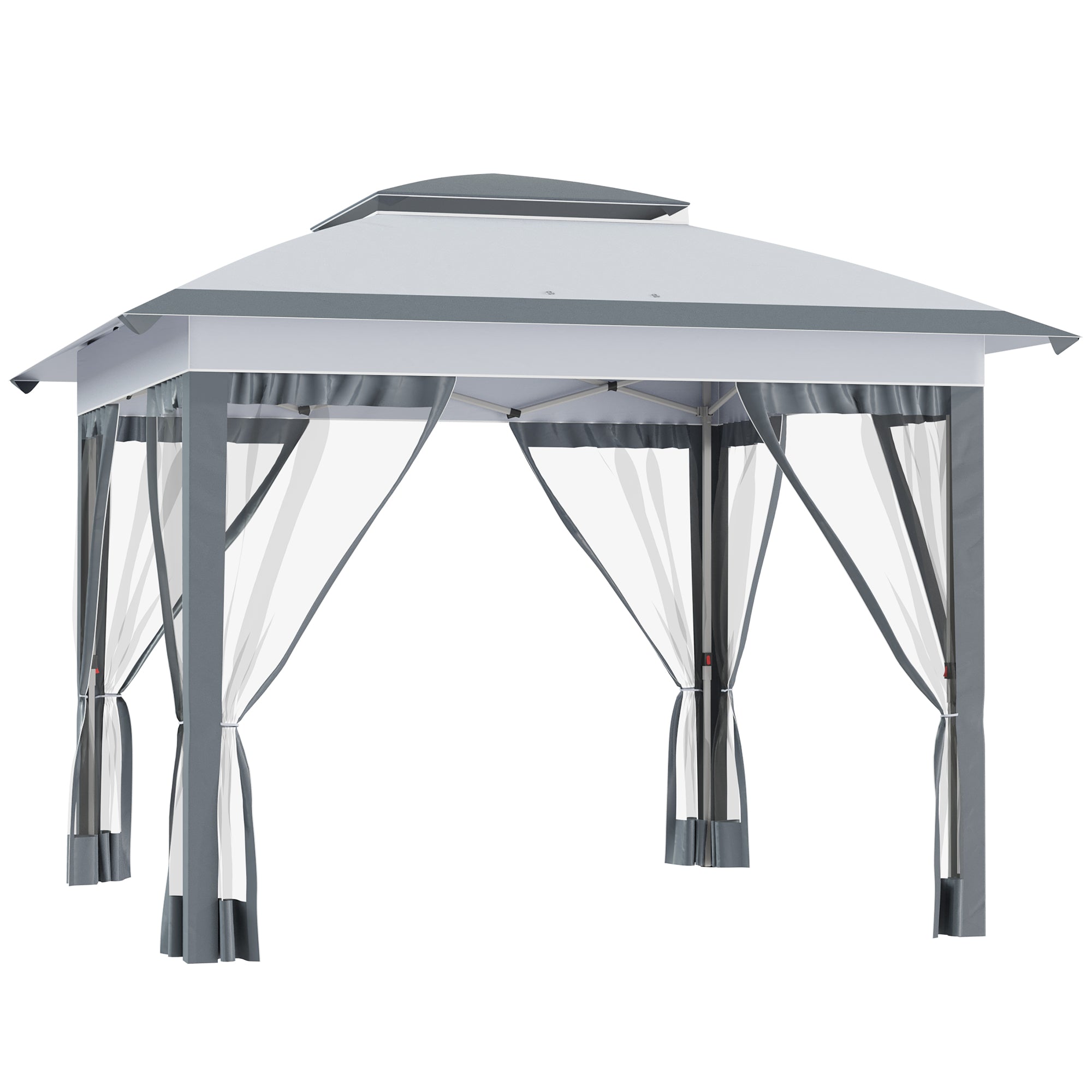 Outsunny 12' x 12' Pop Up Canopy Sun Shade Instant Tent Folding with Mesh Sidewalls, 3-Level Adjustable Height and Storage Bag, Gray