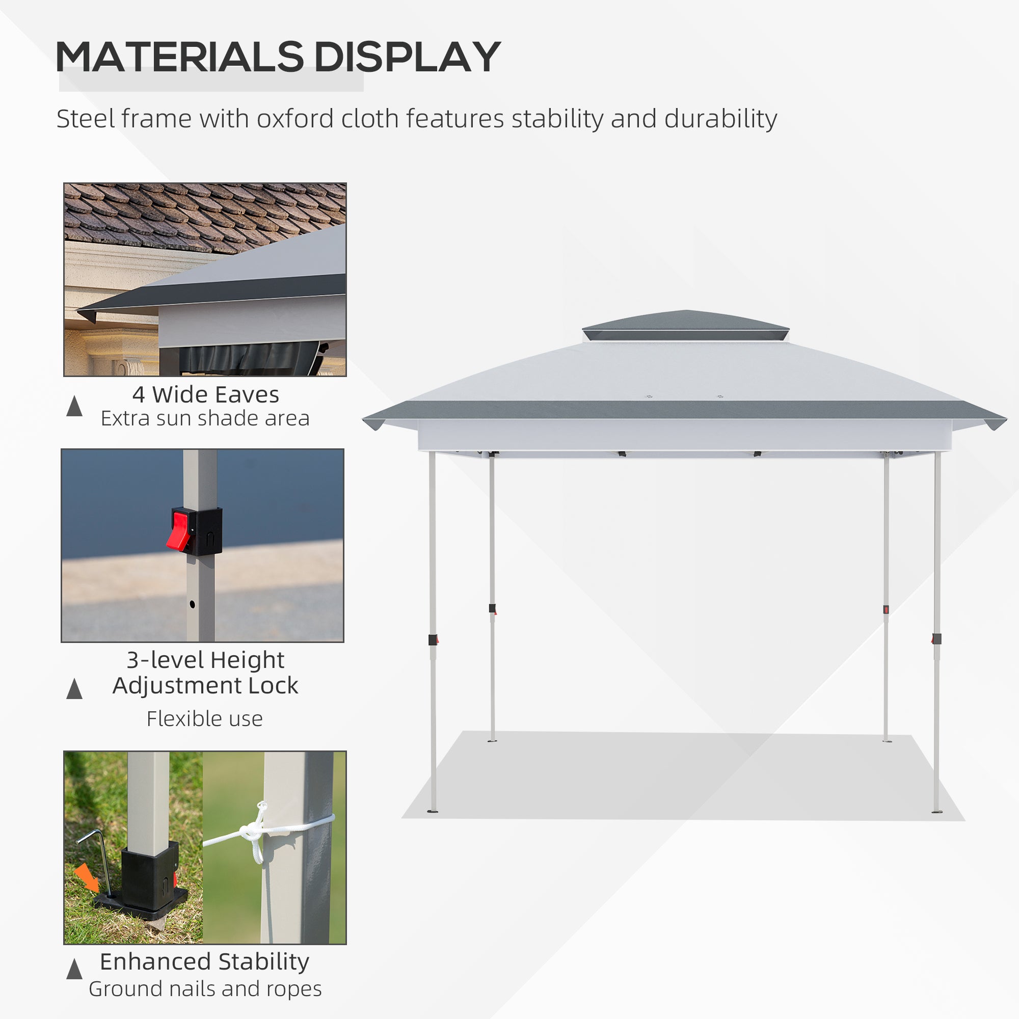 Outsunny 12' x 12' Pop Up Canopy Sun Shade Instant Tent Folding with Mesh Sidewalls, 3-Level Adjustable Height and Storage Bag, Gray