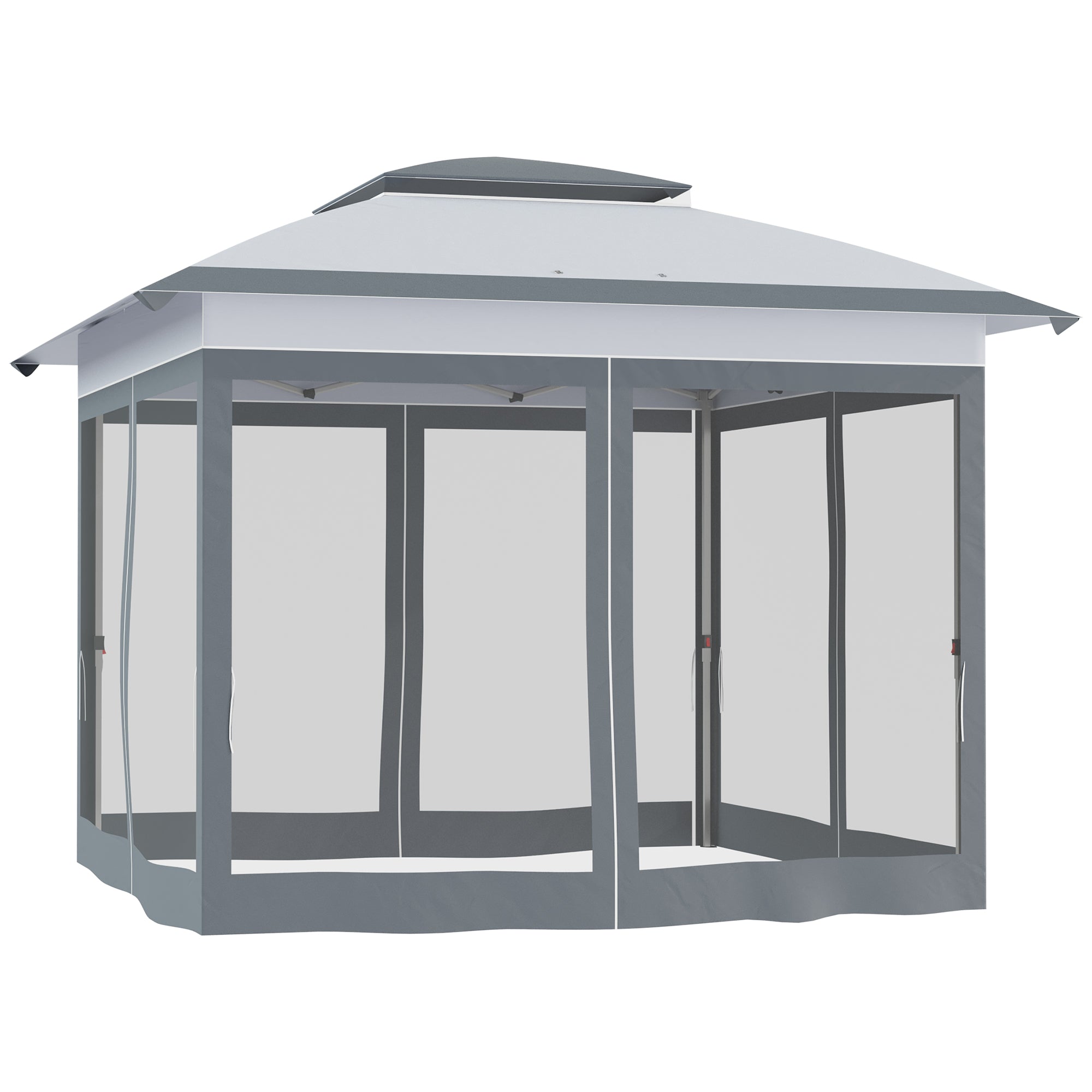 Outsunny 12' x 12' Pop Up Canopy Sun Shade Instant Tent Folding with Mesh Sidewalls, 3-Level Adjustable Height and Storage Bag, Gray