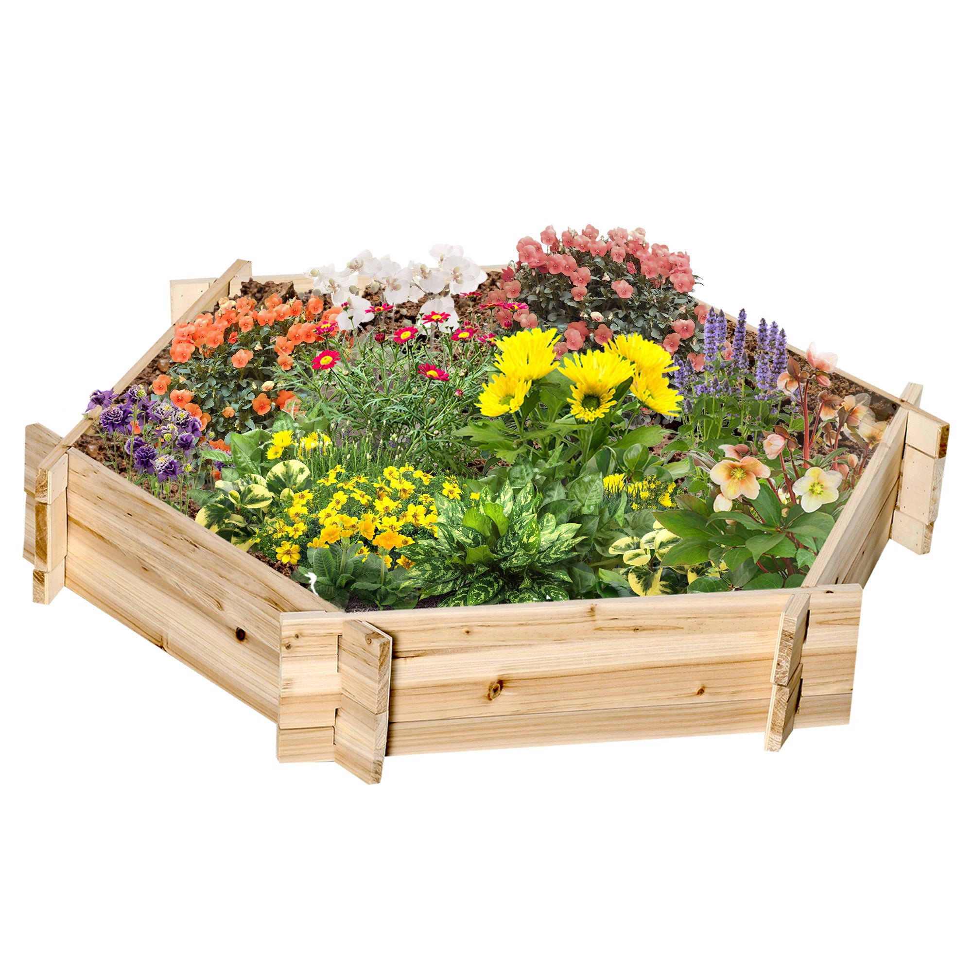 Outsunny 39" x 36" Screwless Raised Garden Bed, Hexagon Planter Box, Herb Garden for Vegetables, Flowers, Natural