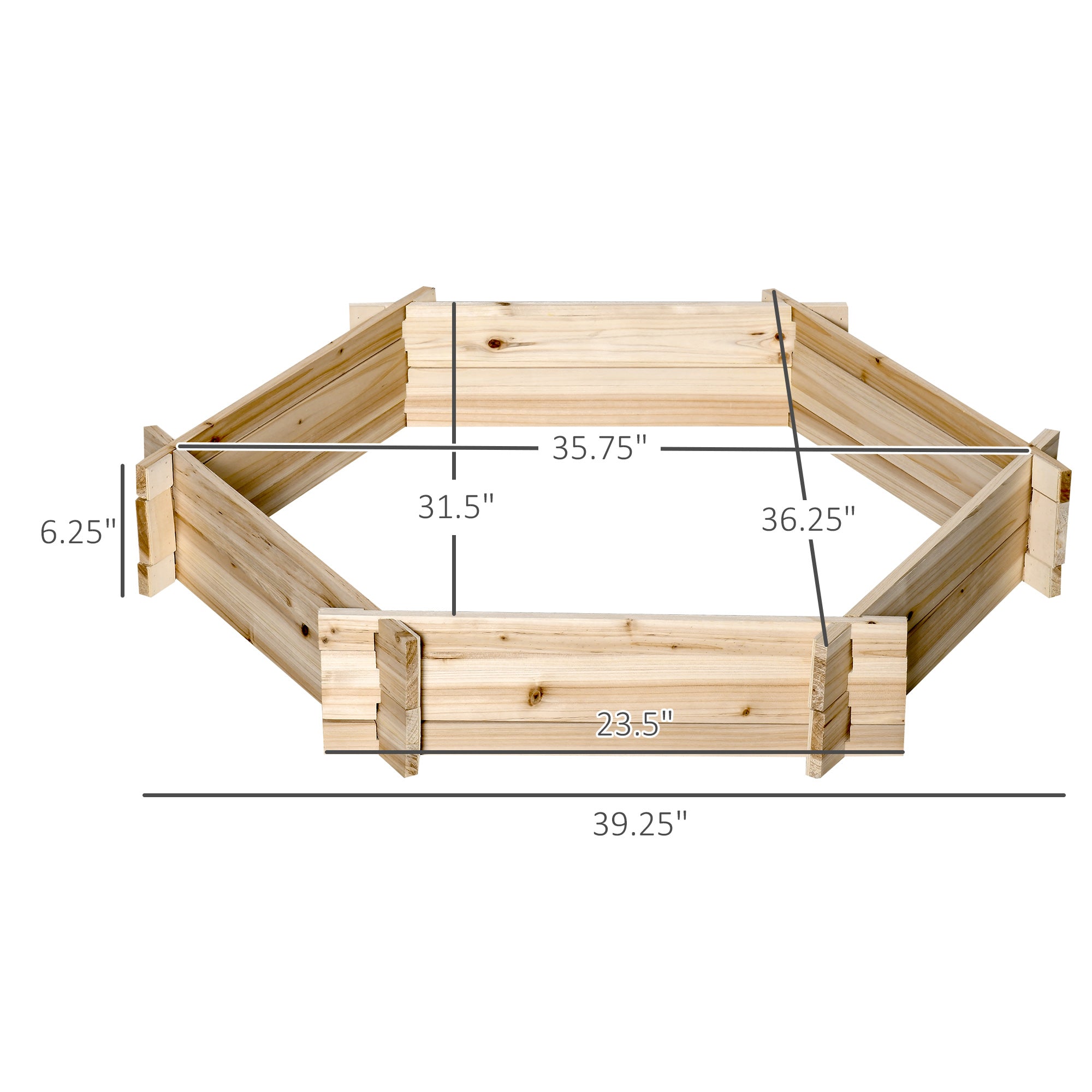 Outsunny 39" x 36" Screwless Raised Garden Bed, Hexagon Planter Box, Herb Garden for Vegetables, Flowers, Natural
