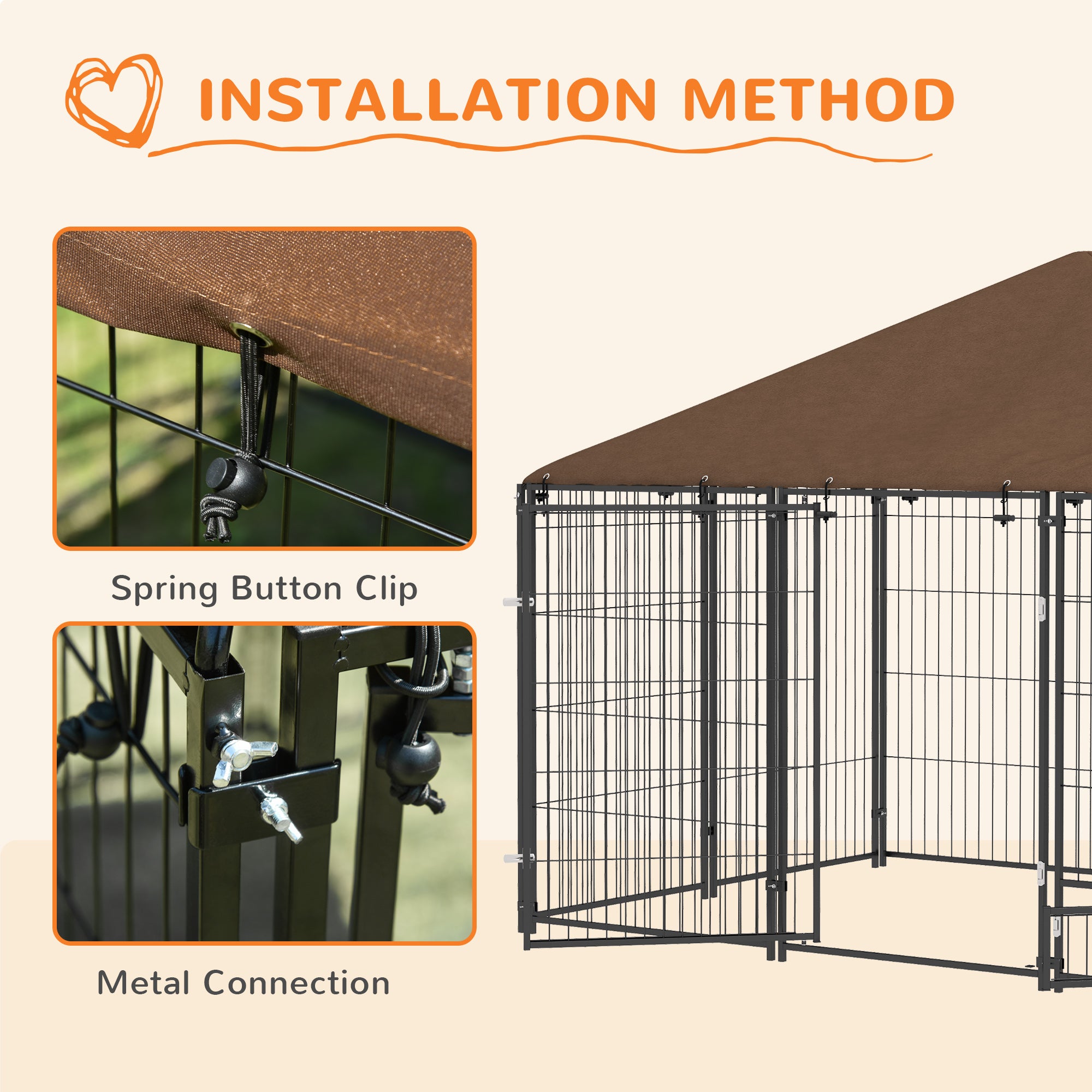 PawHut Large Dog Run, 6.9' x 4.6' x 5' Outdoor Dog Kennel with Canopy, Rotating Bowls, Door for Backyard & Garden, Coffee