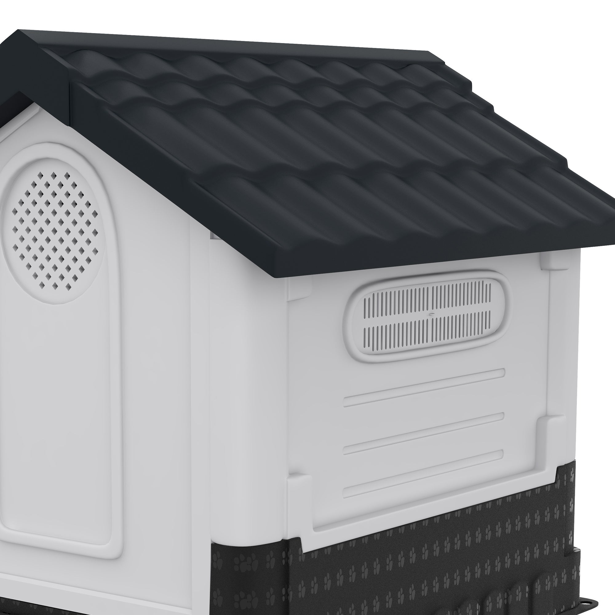 PawHut Dog Kennel for Outside, Plastic Dog House, Water-Resistant Pet Shelter with Windows, for Garden Patio, Medium and Large Dogs, 101 x 88 x 99cm - Grey
