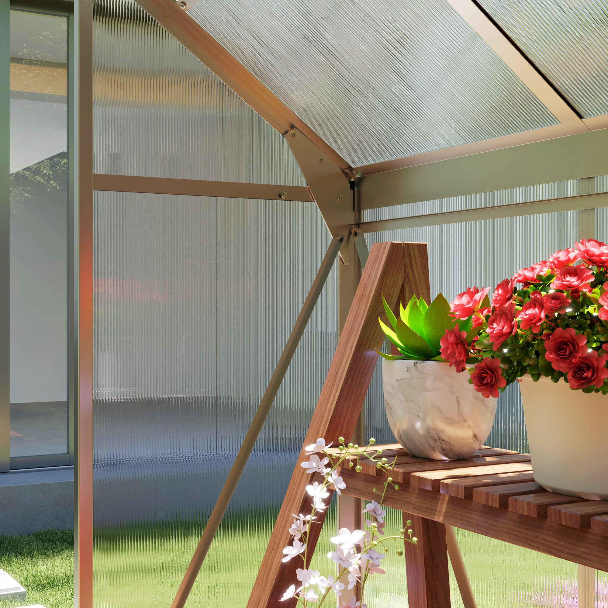 Outsunny 6' x 4' x 6.6' Polycarbonate Greenhouse, Walk-In Green House Kit Garden, Plants Grow, Galvanized Sheet Aluminum Frame with Rain Gutter, Vent and Sliding Door, Silver