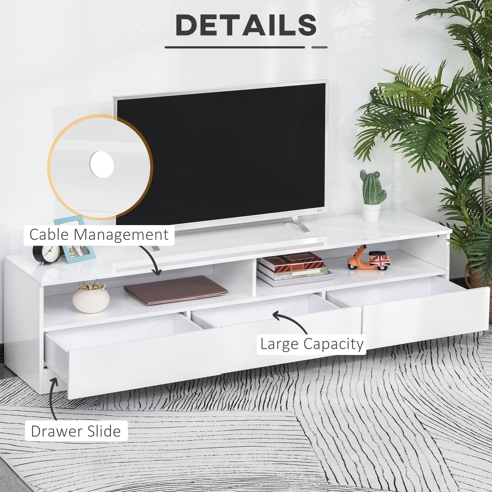 HOMCOM High Gloss LED TV Cabinet Stand for TVs up to 75