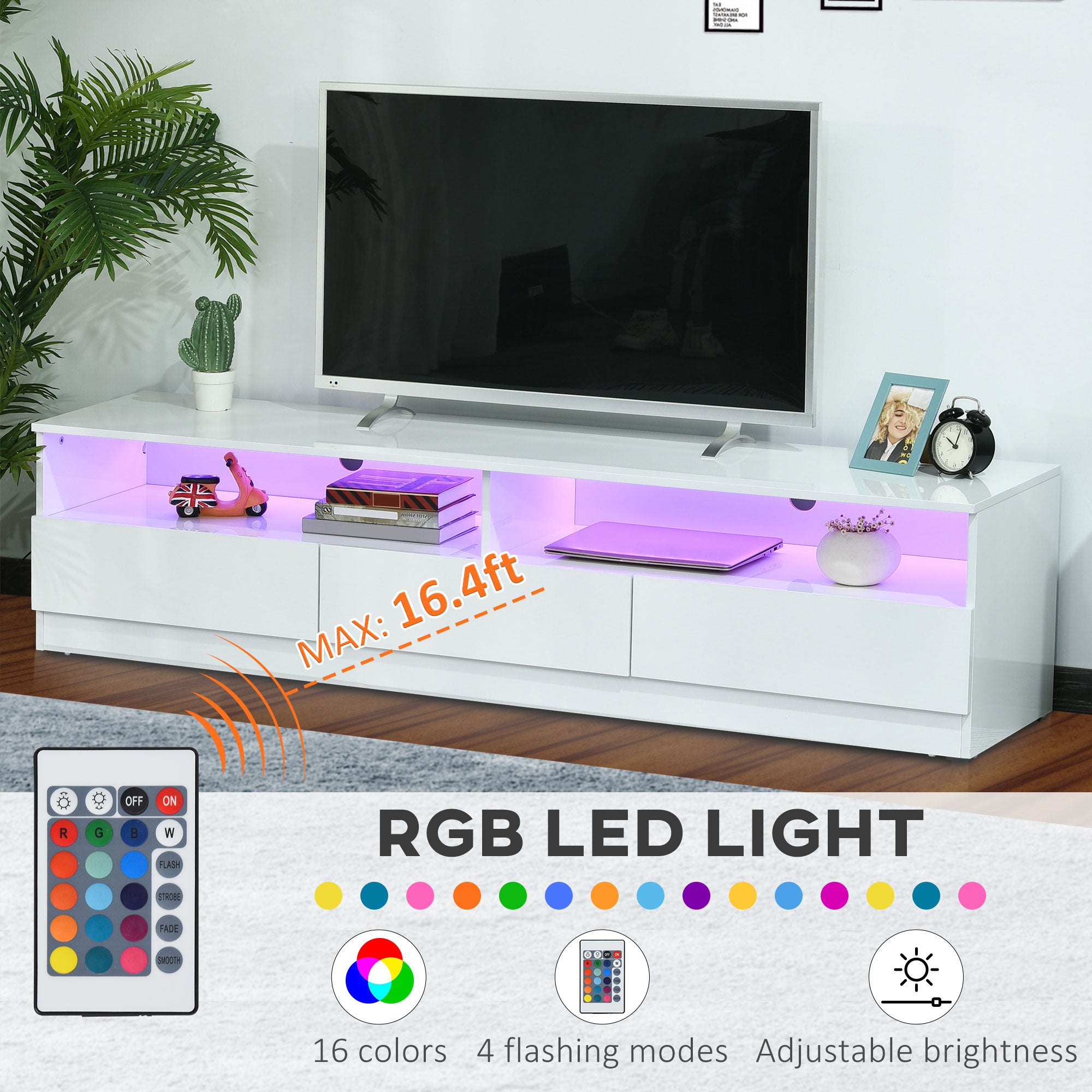 HOMCOM High Gloss LED TV Cabinet Stand for TVs up to 75