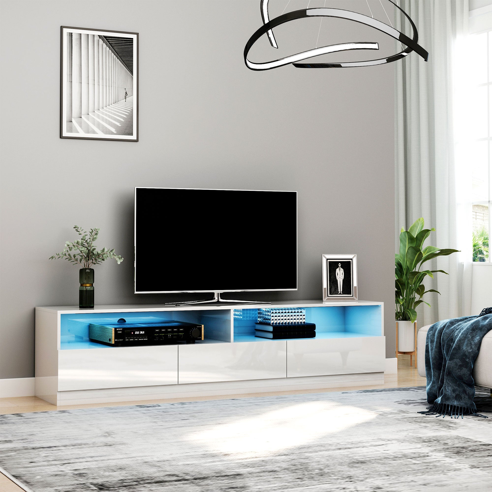 HOMCOM High Gloss LED TV Cabinet Stand for TVs up to 75