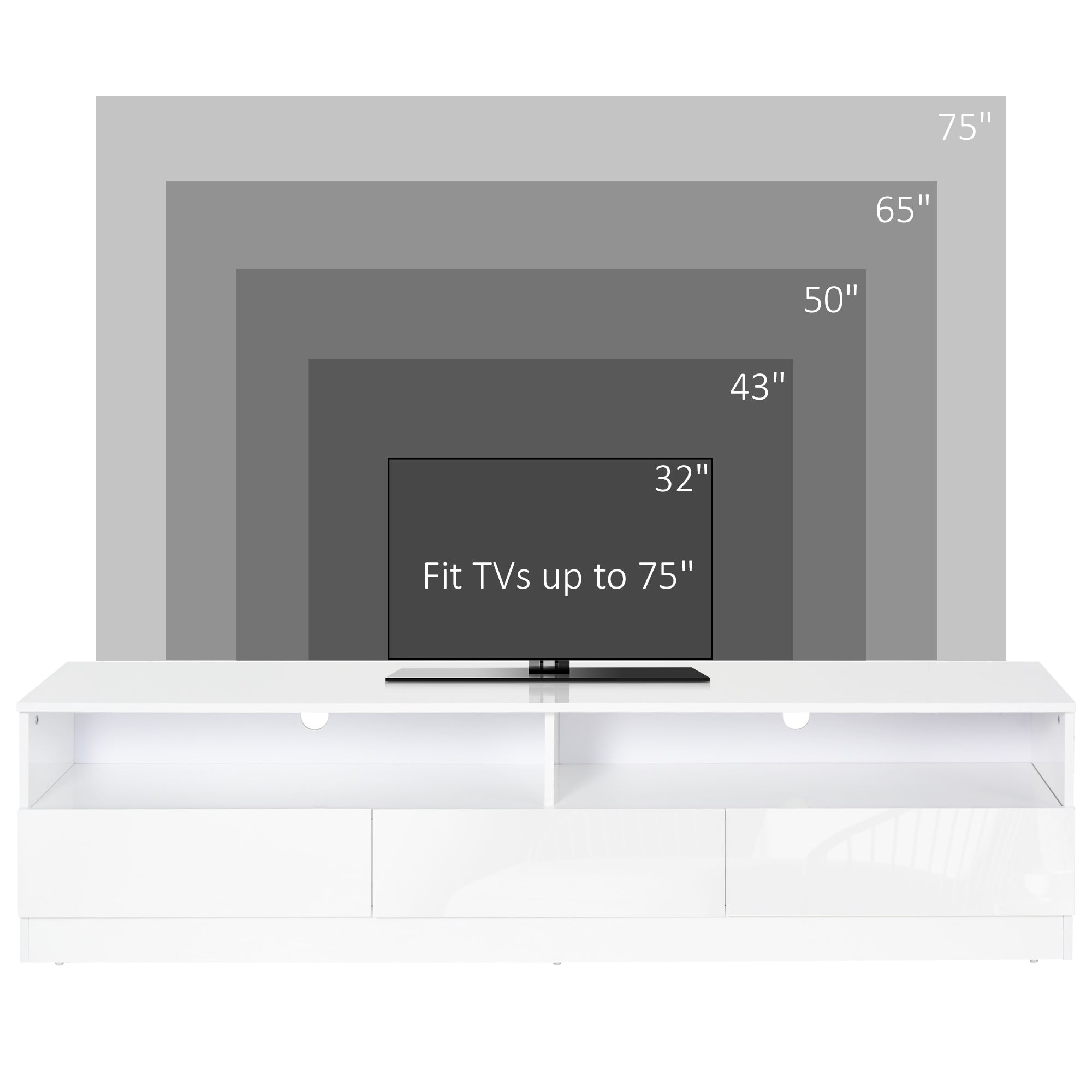 HOMCOM High Gloss LED TV Cabinet Stand for TVs up to 75