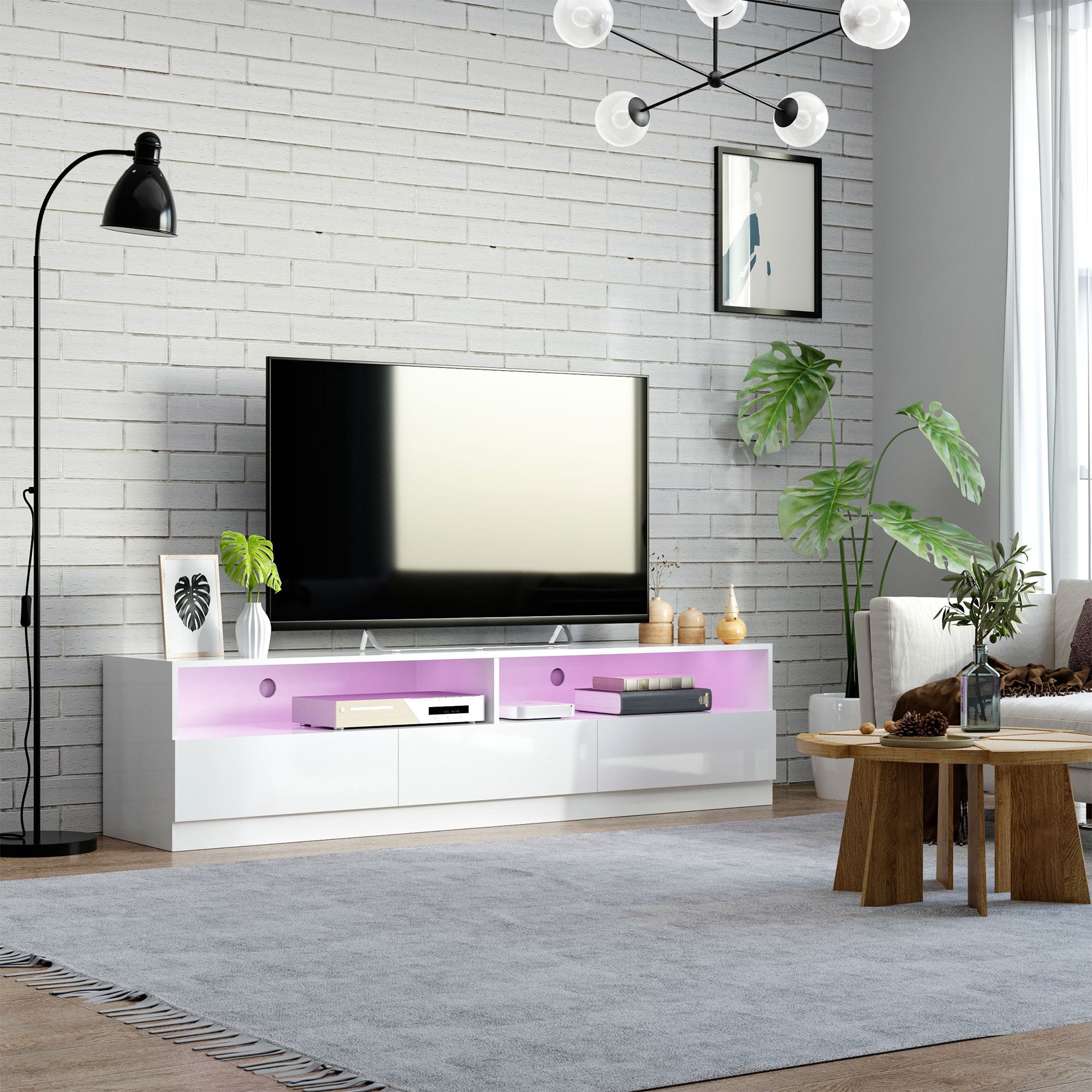 HOMCOM High Gloss LED TV Cabinet Stand for TVs up to 75