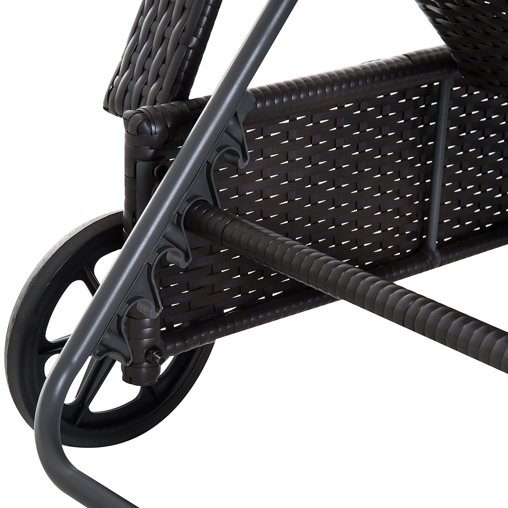 Outsunny Wicker Chaise Lounge, Outdoor Lounge Chair, PE Rattan Patio Sun lounger with Head-rest, 5-Level Height Adjust Backrest, Cushion & Wheels, Deep Coffee and Cream White