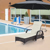 Outsunny Wicker Chaise Lounge, Outdoor Lounge Chair, PE Rattan Patio Sun lounger with Head-rest, 5-Level Height Adjust Backrest, Cushion & Wheels, Deep Coffee and Cream White