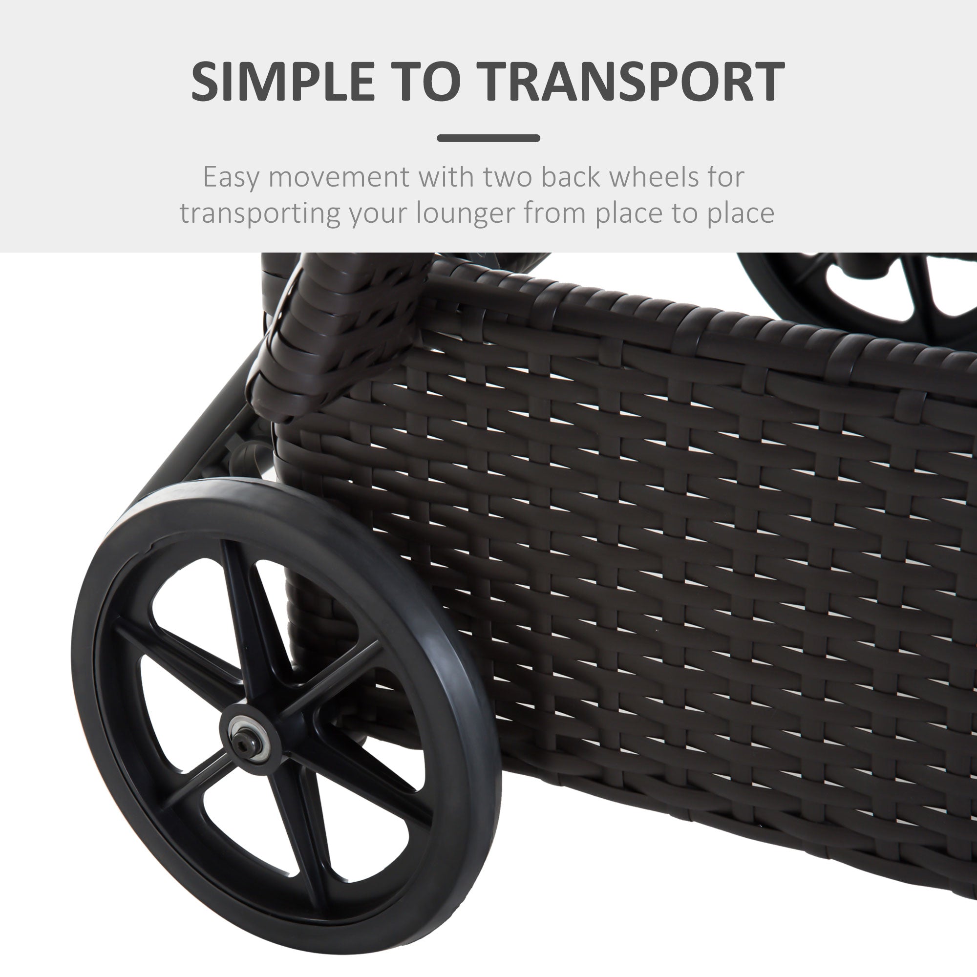 Outsunny Wicker Chaise Lounge, Outdoor Lounge Chair, PE Rattan Patio Sun lounger with Head-rest, 5-Level Height Adjust Backrest, Cushion & Wheels, Deep Coffee and Cream White