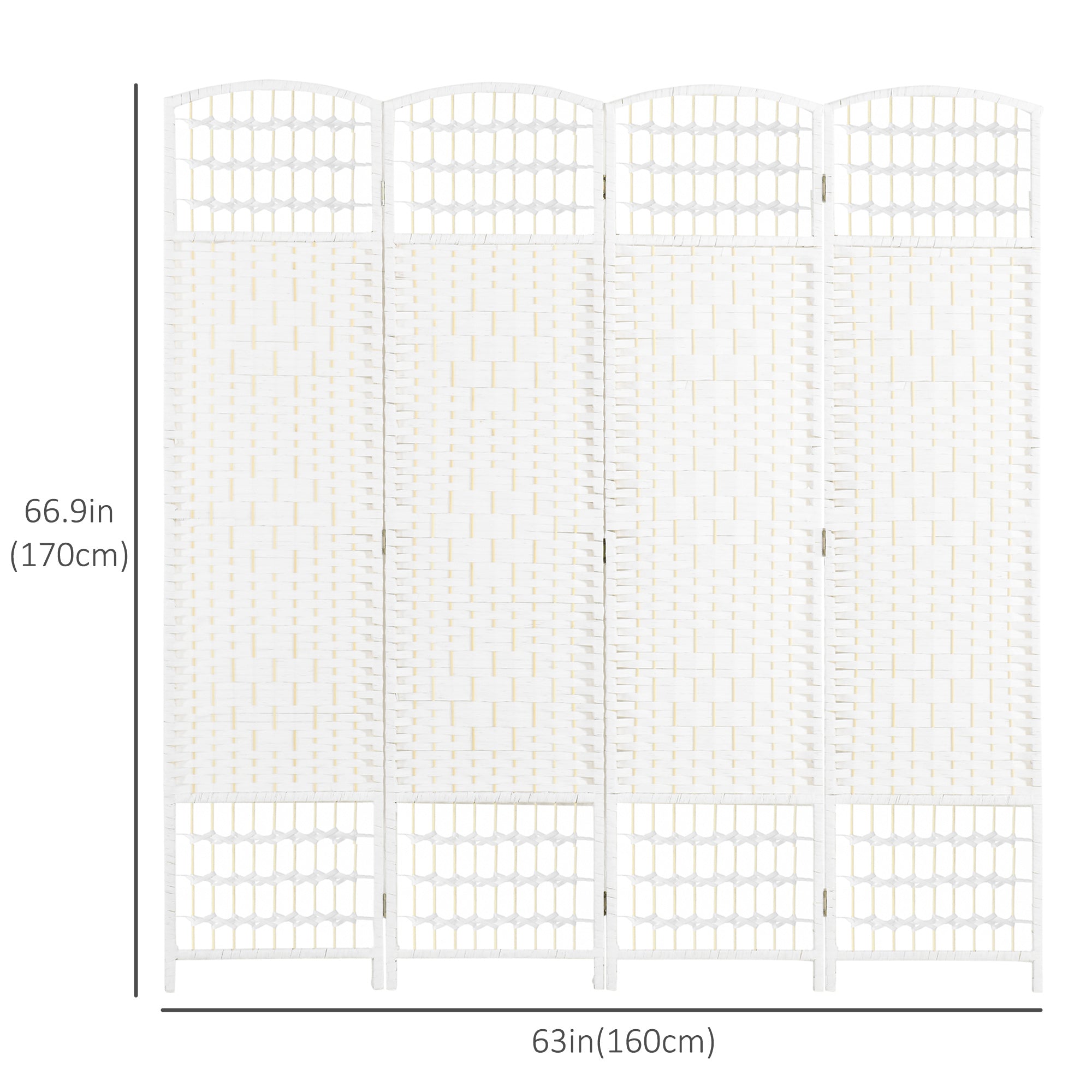 HOMCOM 4 Panel Room Divider, 5.6 ft Tall Folding Privacy Screen, Wave Fiber Freestanding Partition Wall Divider for Home Office, White