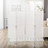 HOMCOM 4 Panel Room Divider, 5.6 ft Tall Folding Privacy Screen, Wave Fiber Freestanding Partition Wall Divider for Home Office, White