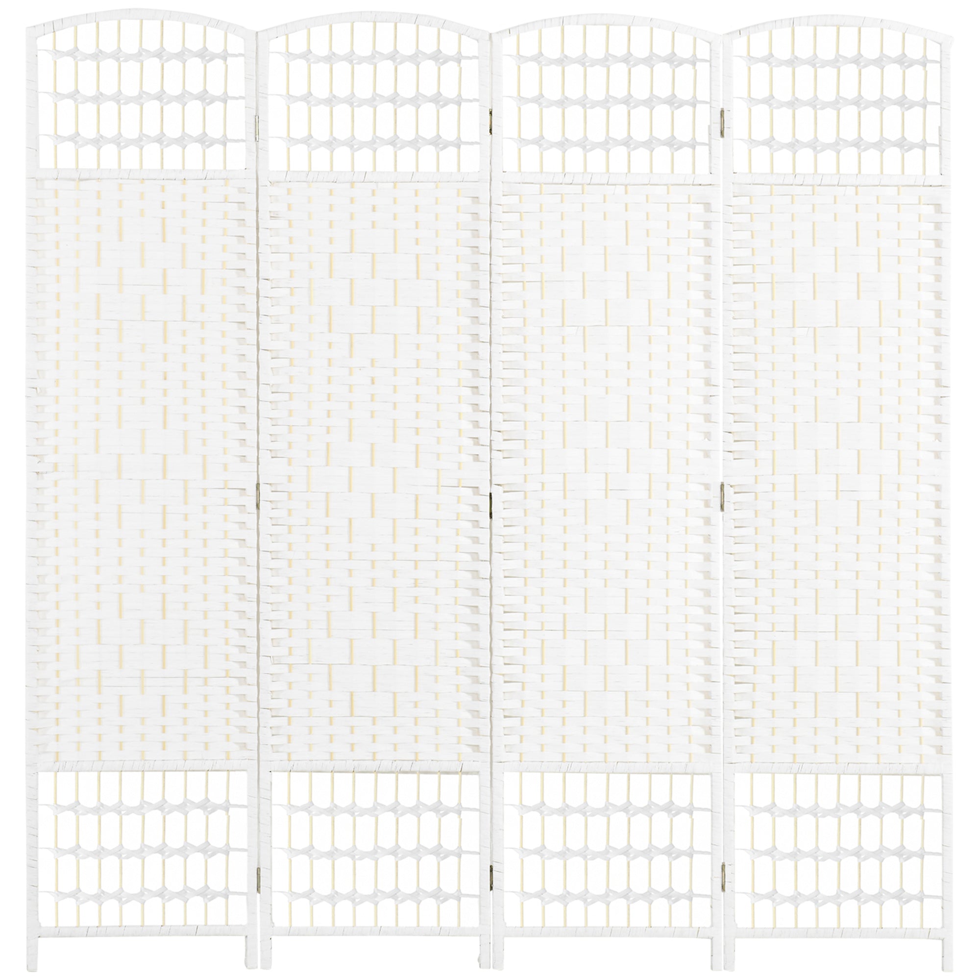 HOMCOM 4 Panel Room Divider, 5.6 ft Tall Folding Privacy Screen, Wave Fiber Freestanding Partition Wall Divider for Home Office, White