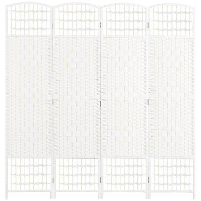 HOMCOM 4 Panel Room Divider, 5.6 ft Tall Folding Privacy Screen, Wave Fiber Freestanding Partition Wall Divider for Home Office, White