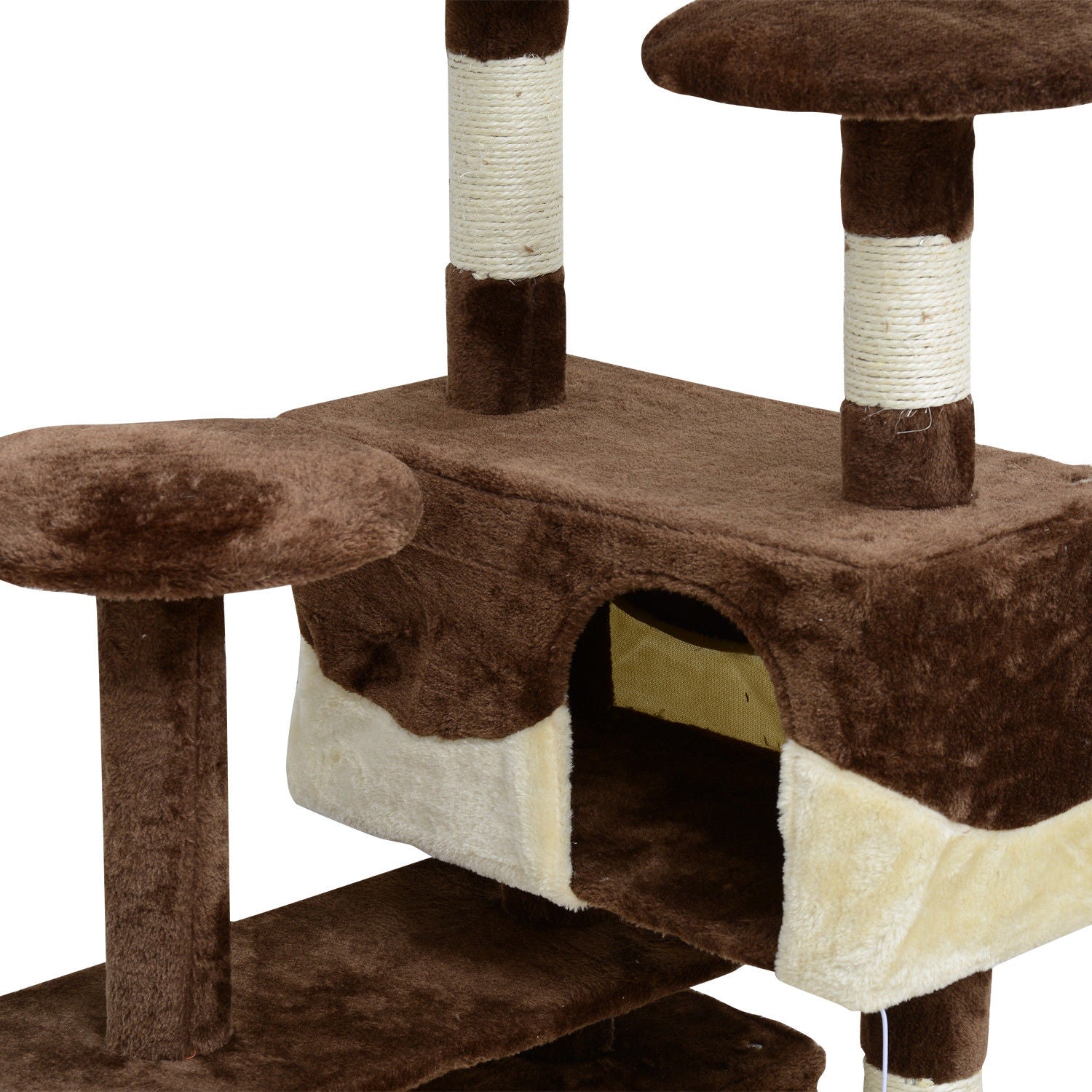 PawHut 53" Cat Tree Tower, Large Cat Condo Furniture Multi-Level Activity Center with Scratching Posts, Perches, Ramp, Dangling Balls - Coffee