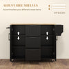 HOMCOM Kitchen Island with Drop Leaf, Rolling Kitchen Cart on Wheels with 3 Drawers, 2 Cabinets, Natural Wood Top, Spice Rack and Towel Rack, Black