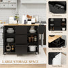 HOMCOM Kitchen Island with Drop Leaf, Rolling Kitchen Cart on Wheels with 3 Drawers, 2 Cabinets, Natural Wood Top, Spice Rack and Towel Rack, Black