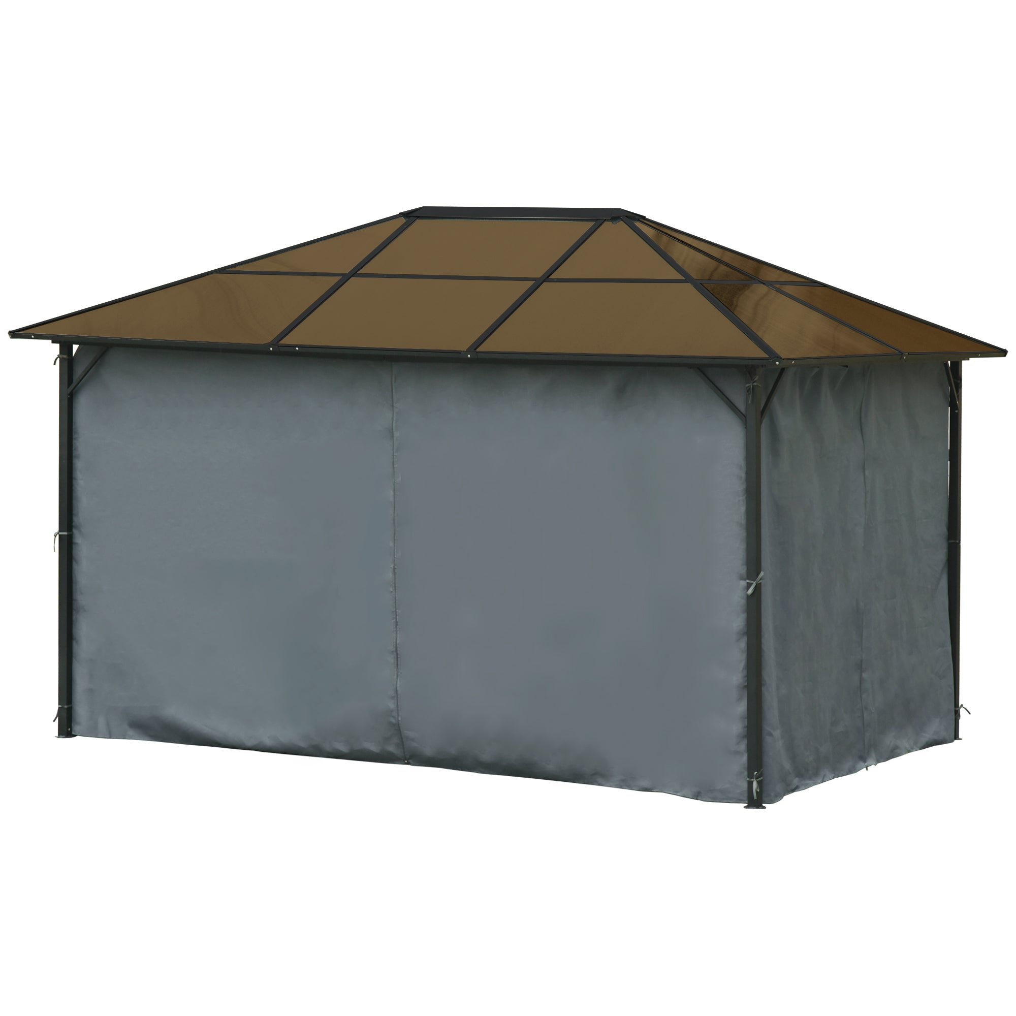 Outsunny 10' x 13' Patio Gazebo Aluminum Framed Polycarbonate Roof Hardtop Garden Canopy Party Tent Marquee Outdoor Shelter with Mesh Curtains & Side Walls - Grey