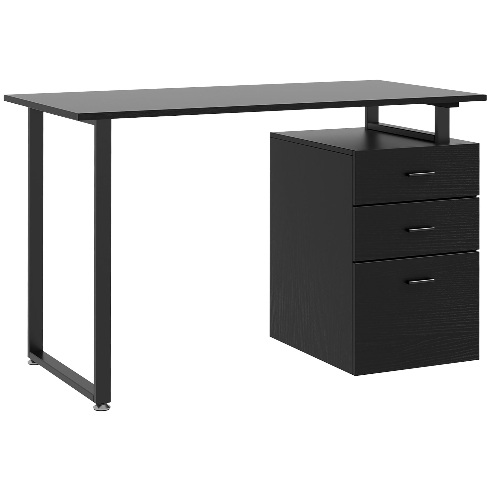HOMCOM 47" L Computer Desk Writing Table Workstation with Multi-Use Reversible File Drawers Metal Frame Home Office Furniture, Black