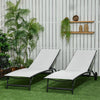 Outsunny Lounge Chair Set of 2 with Wheels, Outdoor Chaise Lounge with 5-Level Adjustable Backrest for Garden, Backyard, Patio, Deck, Poolside, White