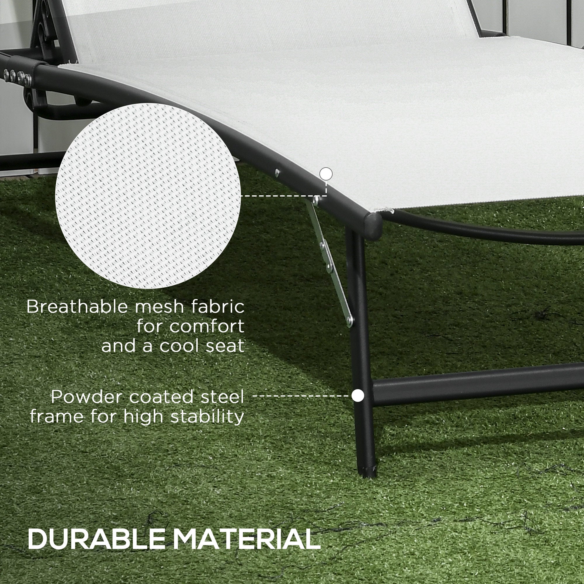 Outsunny Lounge Chair Set of 2 with Wheels, Outdoor Chaise Lounge with 5-Level Adjustable Backrest for Garden, Backyard, Patio, Deck, Poolside, White