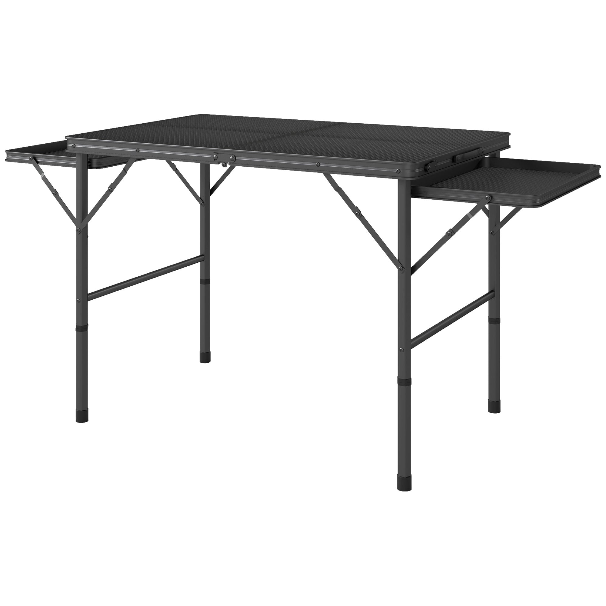 Outsunny 4.5ft Folding Grill Table, Height Adjustable Camping Table with 2 Wing Panels, Metal Portable Picnic Table with Mesh Desktop for Camping, Beach, BBQ, Black