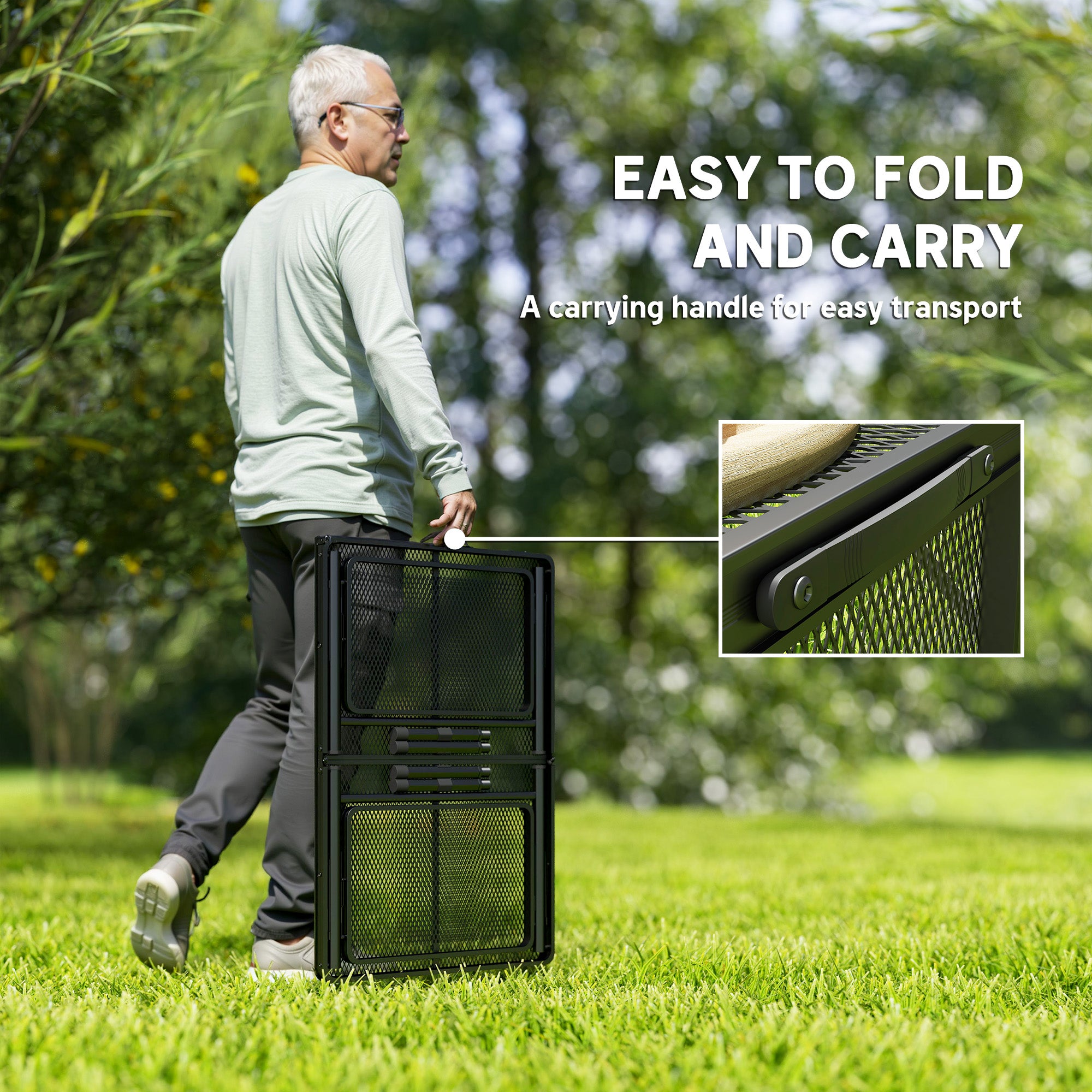 Outsunny 4.5ft Folding Grill Table, Height Adjustable Camping Table with 2 Wing Panels, Metal Portable Picnic Table with Mesh Desktop for Camping, Beach, BBQ, Black